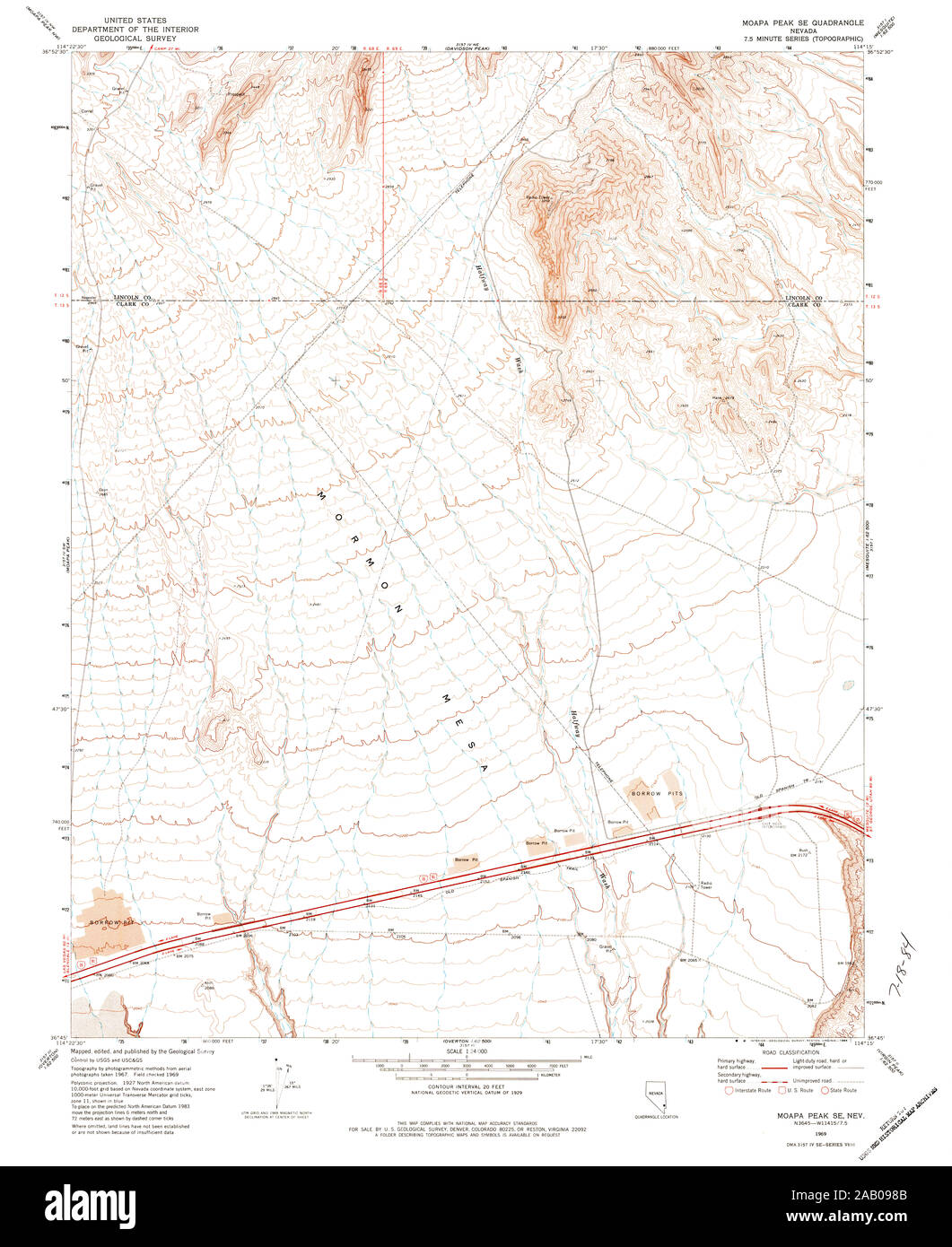 Carte TOPO USGS Nevada NV Moapa se pointe 3194741969 Restauration 24000 Banque D'Images
