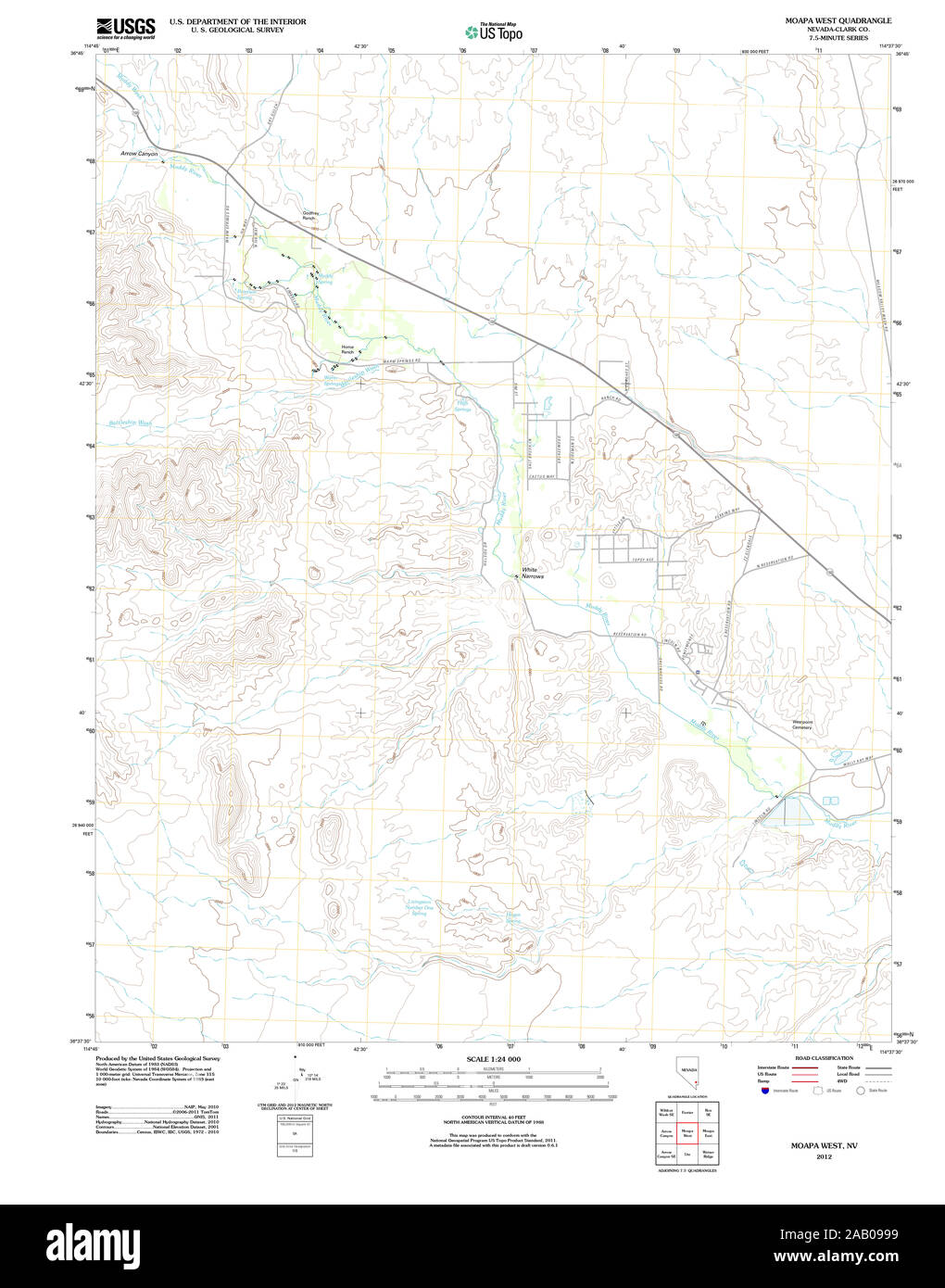 Carte TOPO USGS Nevada NV Moapa West 20120114 Restauration TM Banque D'Images
