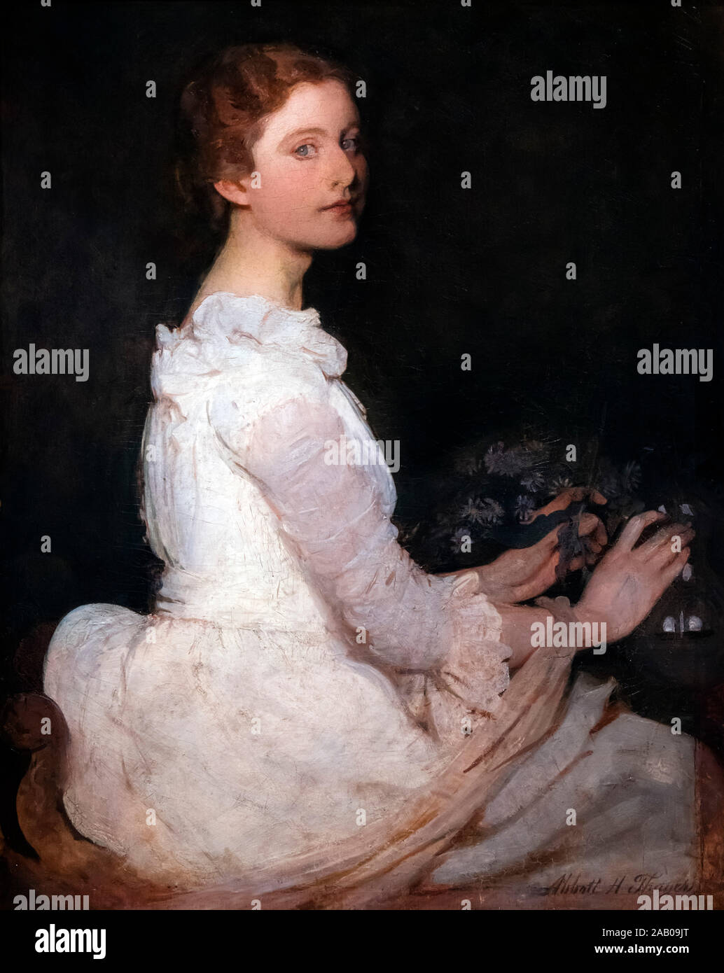 Girl in White (Margaret Greene) par Abbott Handerson Thayer, huile sur toile, c.1897. Banque D'Images