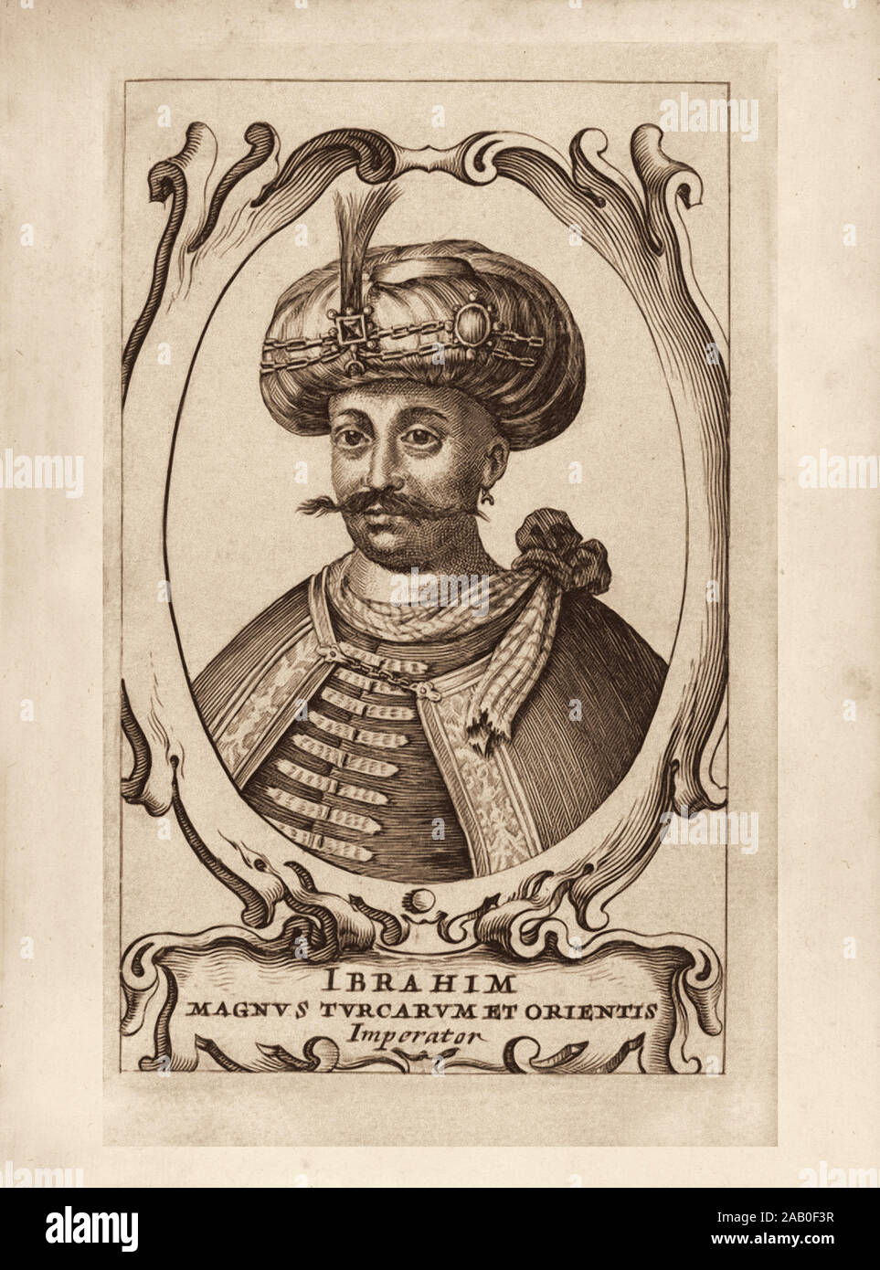 Gravure d'Ibrahim I (İbrahim ; 1615 - 1648), Sultan de l'Empire Ottoman de 1640 jusqu'en 1648. Il a été plus tard appelé Ibrahim la Mad par 20e siècle Banque D'Images