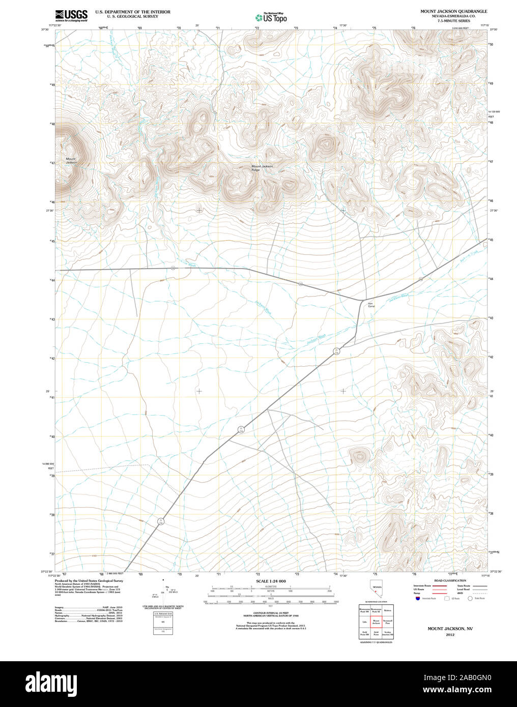 Carte TOPO USGS Nevada NV Mount Jackson 20120103 Restauration TM Banque D'Images