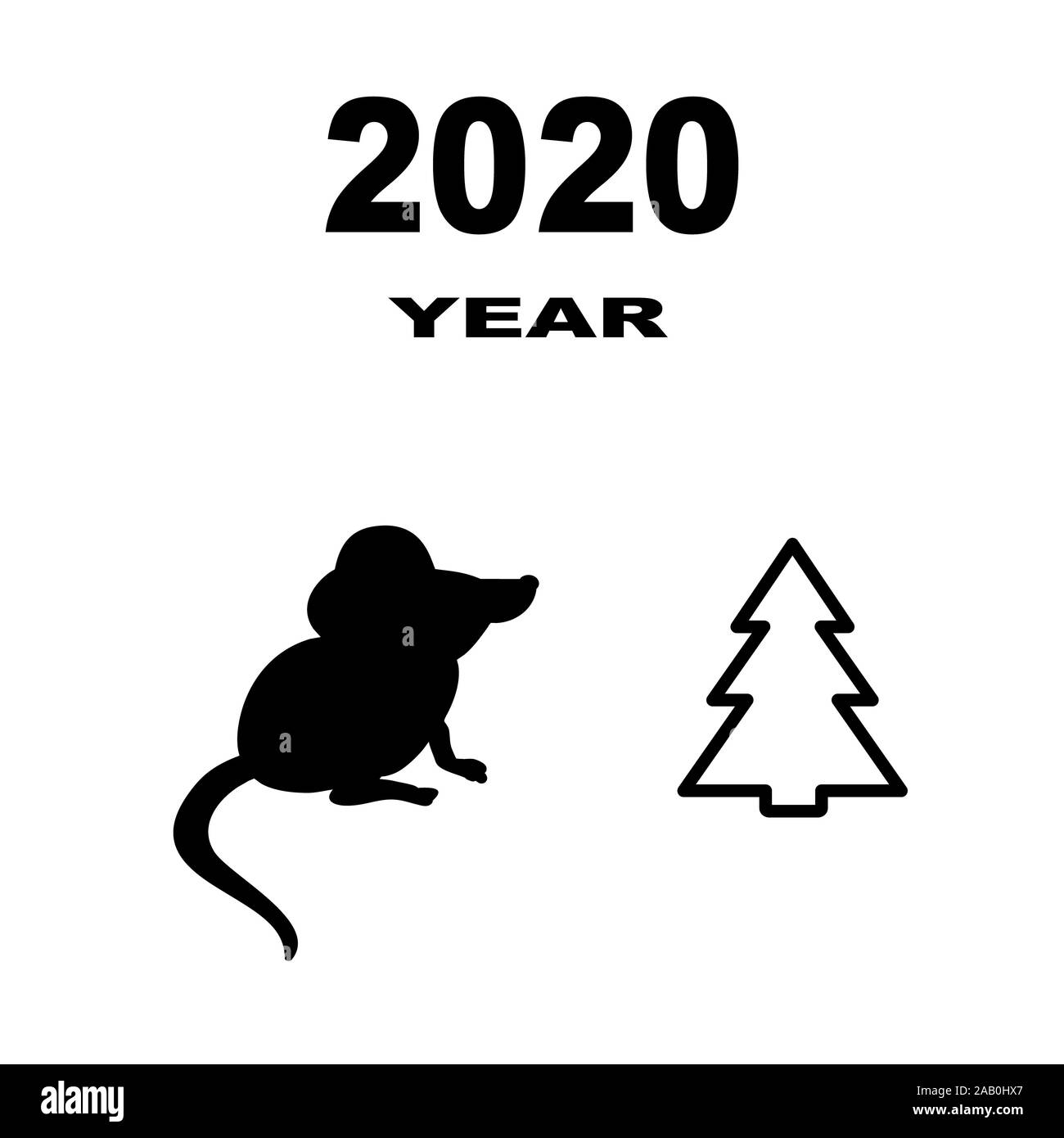 Souris noire sur un fond blanc. Symbole de 2020. dimensions Banque D'Images