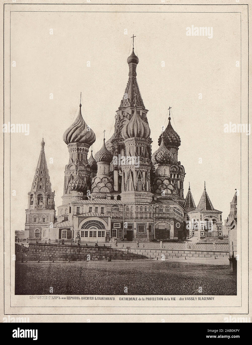 Vue sur le Kremlin de Moscou, la cathédrale Saint-Basile (la cathédrale de Vasily la sainte). 19e siècle, l'Empire russe, Moscou Banque D'Images