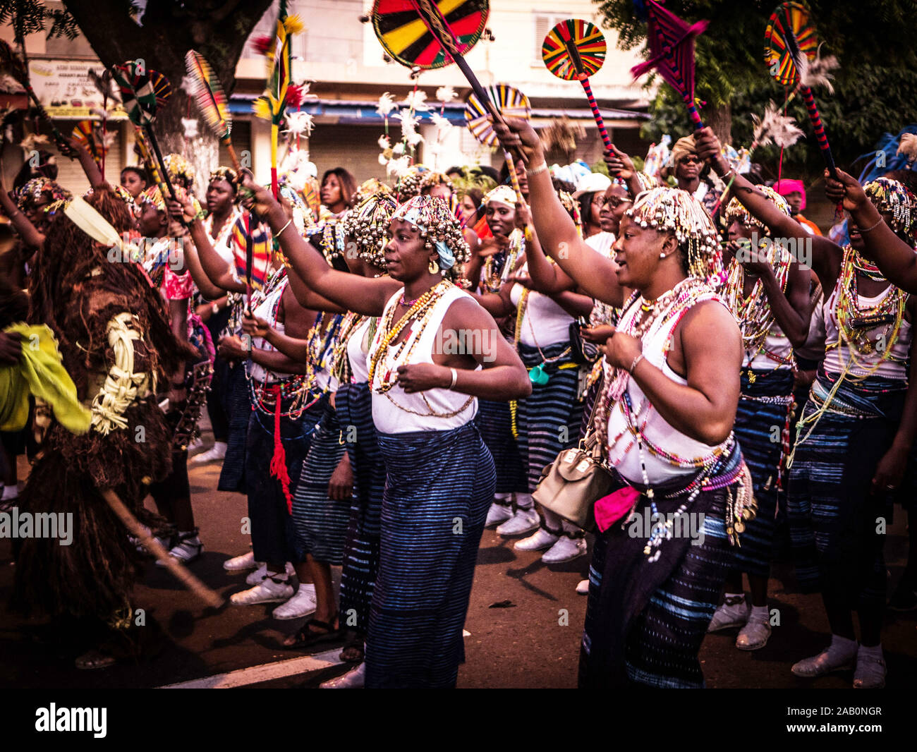 Dakar, Sénégal. 23 Nov, 2019. Les femmes sénégalaises portant des vêtements traditionnels de mars dernier, dans un défilé de carnaval à Dakar, Sénégal, le 23 novembre 2019. Le premier carnaval sénégalais a lancé à Dakar le samedi. Les artistes et interprètes de divers groupes ethniques et culturels ont pris part à l'événement de deux jours. Crédit : Louis Denga/Xinhua/Alamy Live News Banque D'Images