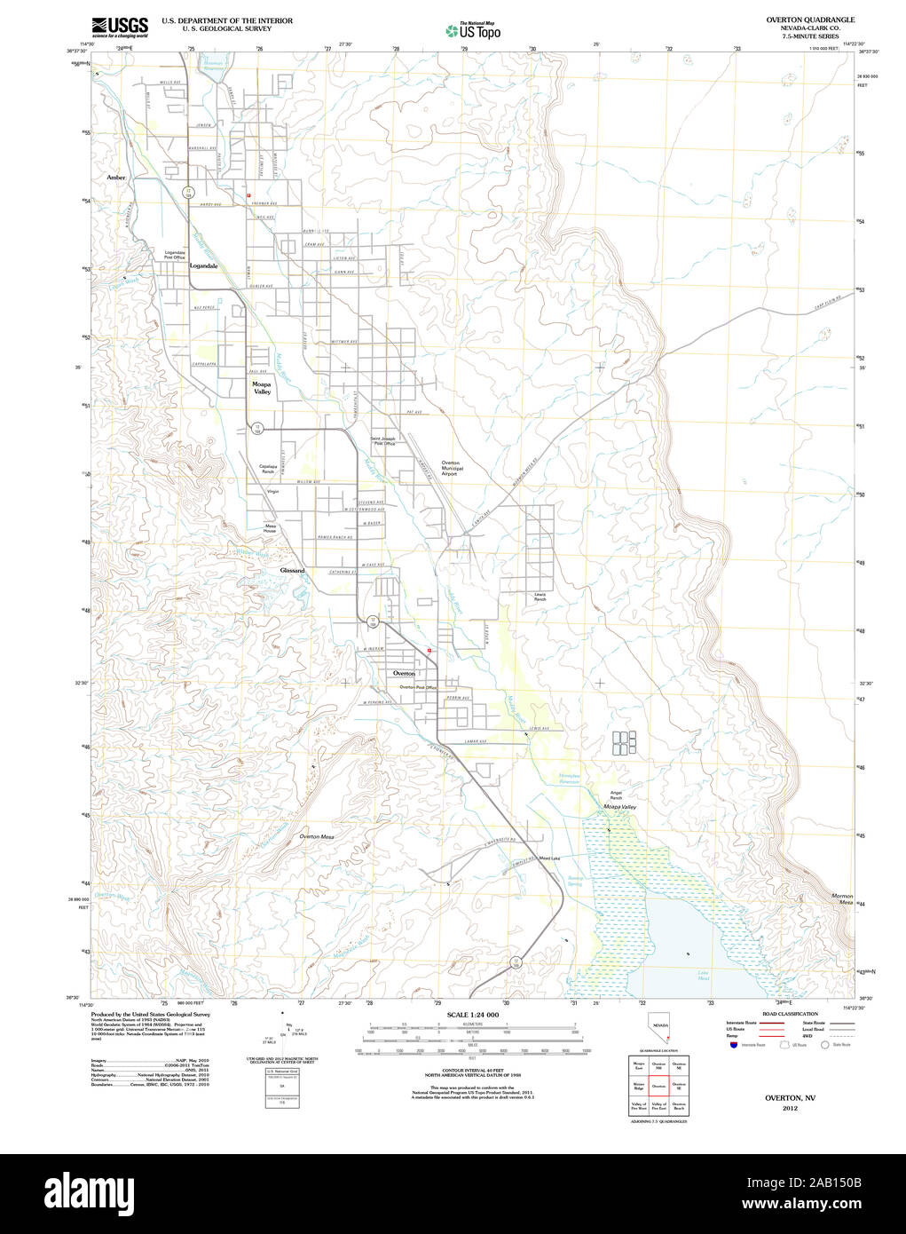 Carte TOPO USGS Nevada NV Overton 20120125 Restauration TM Banque D'Images