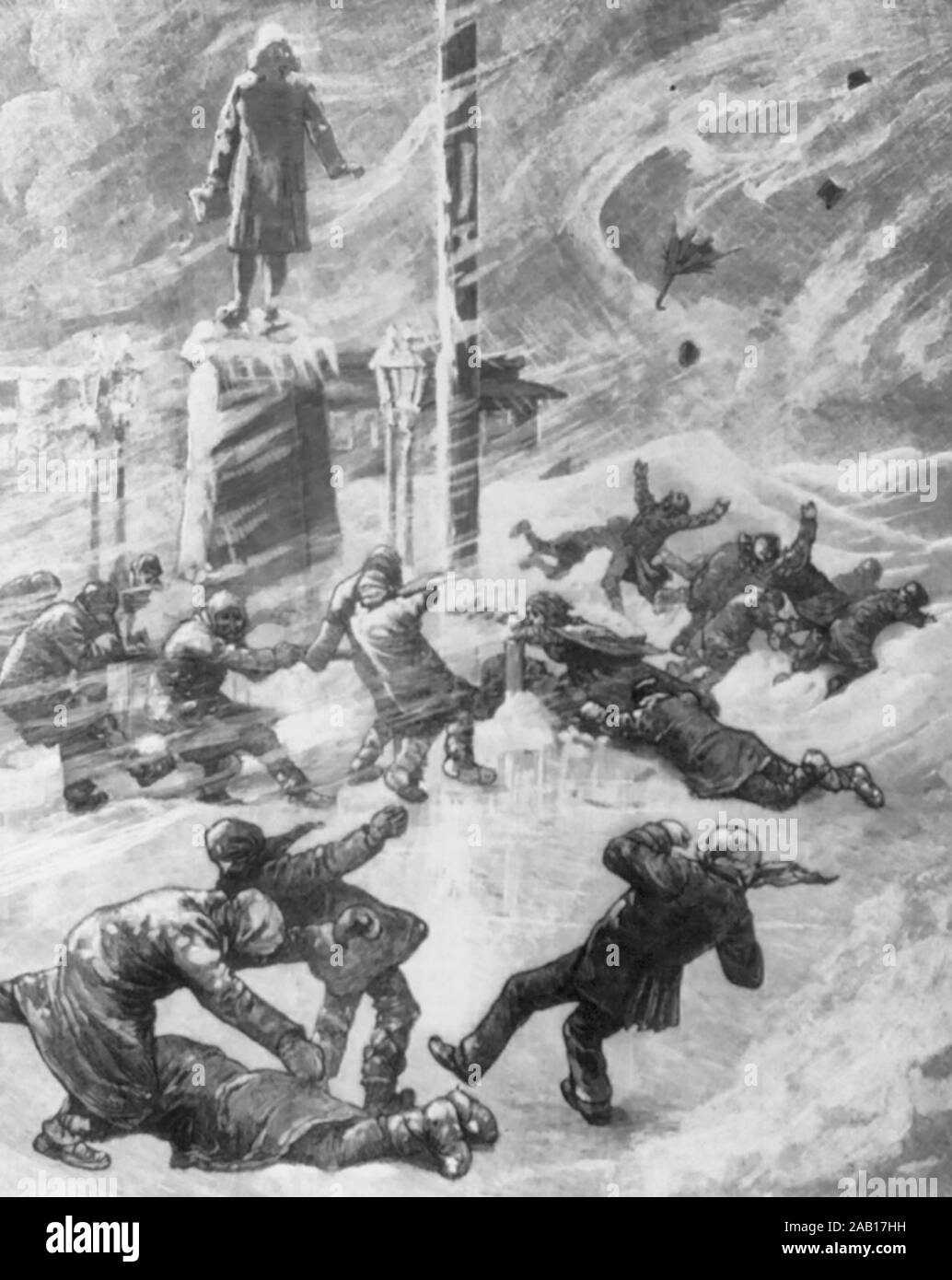 La grande tempête de mars 12th-13th - Scène dans Printing House Square, New York City, montrant la force terrible du blizzard. 1888 Banque D'Images