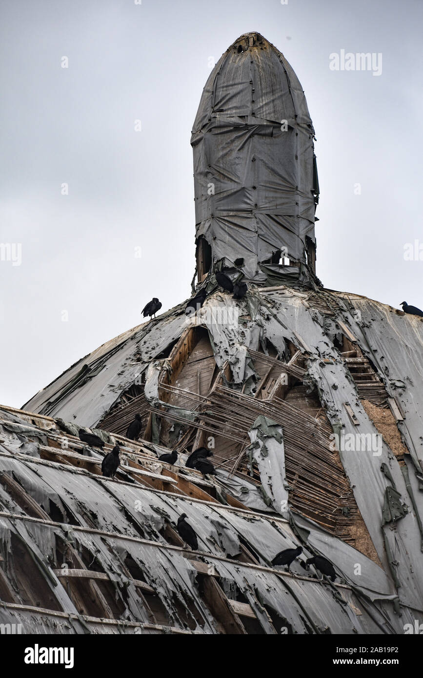Lima, Pérou - Nov 19, 2019 : les vautours sur le toit en ruine de Iglesia de la Ermita, Barranco Banque D'Images