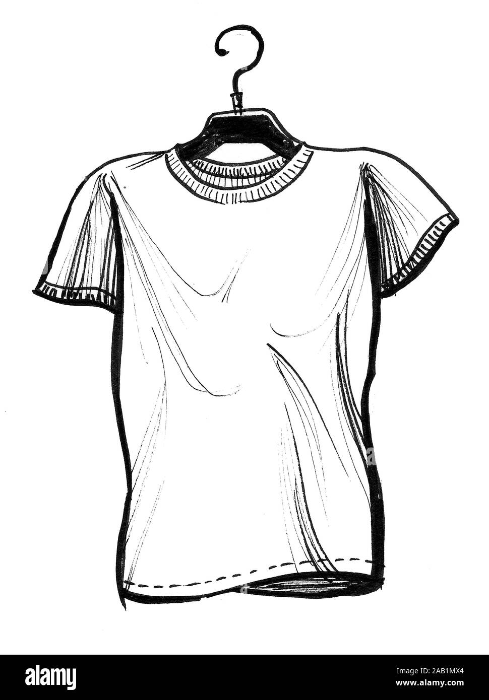 T-shirt blanc accroché sur le crochet. Dessin noir et blanc Encre Photo  Stock - Alamy