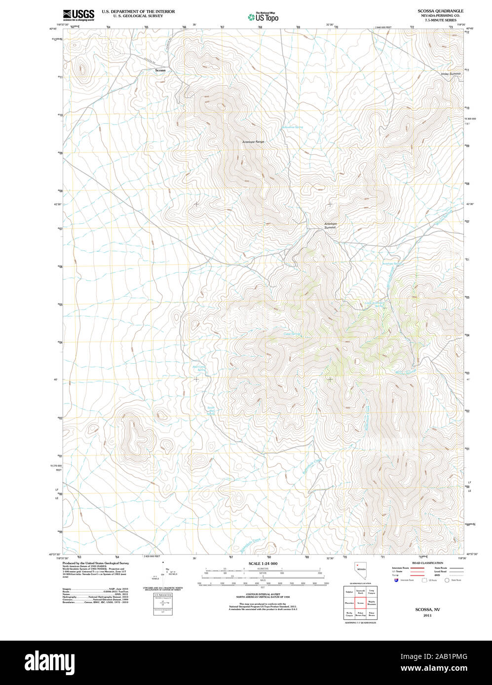 Carte TOPO USGS Nevada NV Scossa Restauration TM 20111222 Banque D'Images