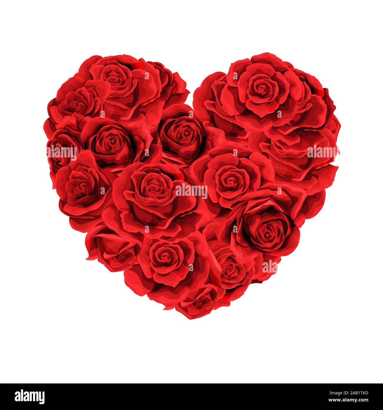 Vector coeur bouquet de fleurs roses rouge isolé sur fond blanc Illustration de Vecteur