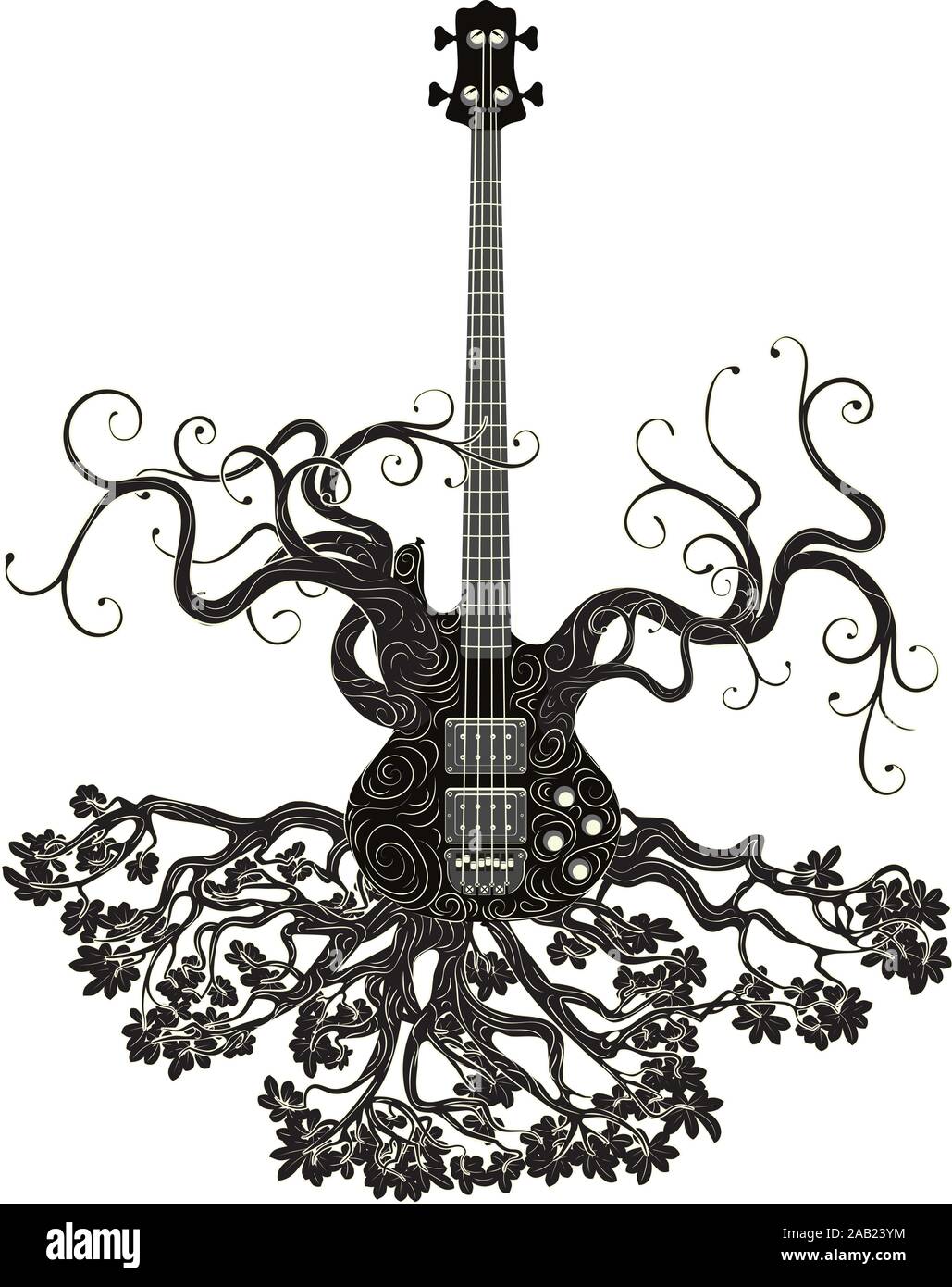 Guitare Vintage illustration silhouette avec des branches d'arbre Image  Vectorielle Stock - Alamy