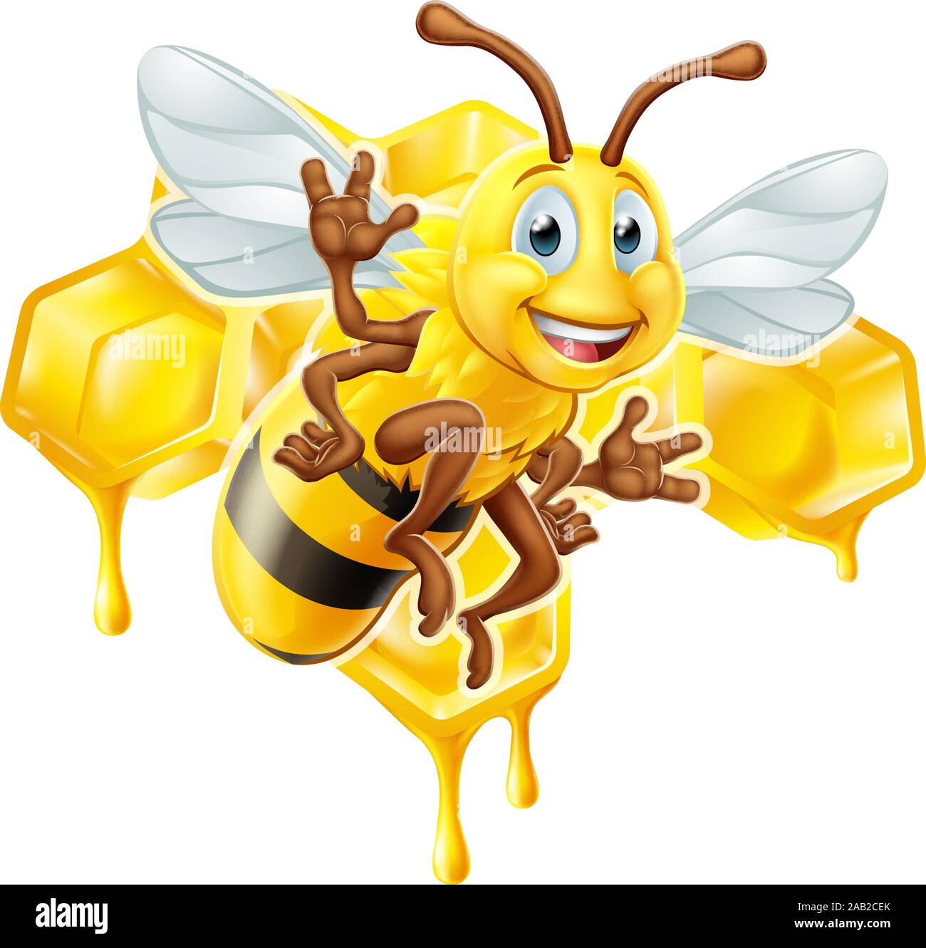 Nid d'abeille avec des caractères de dessin animé Illustration de Vecteur