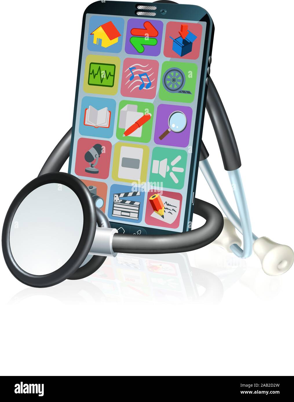 Téléphone Mobile App médicale Santé Conception stéthoscope Illustration de Vecteur