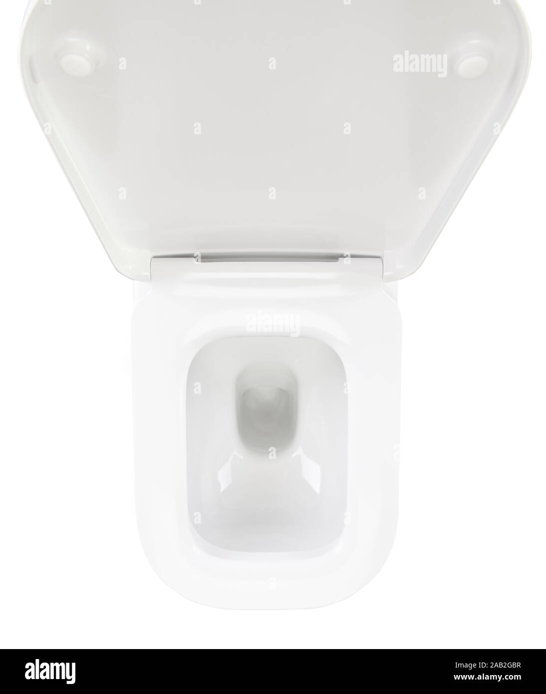 Plastique blanc propre toilettes modernes haut abvoe voir isolé sur fond blanc Banque D'Images