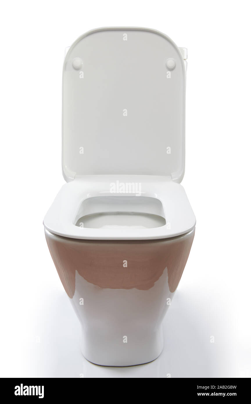 Ouvert blanc moderne en plastique isolé toilettes vue avant Banque D'Images