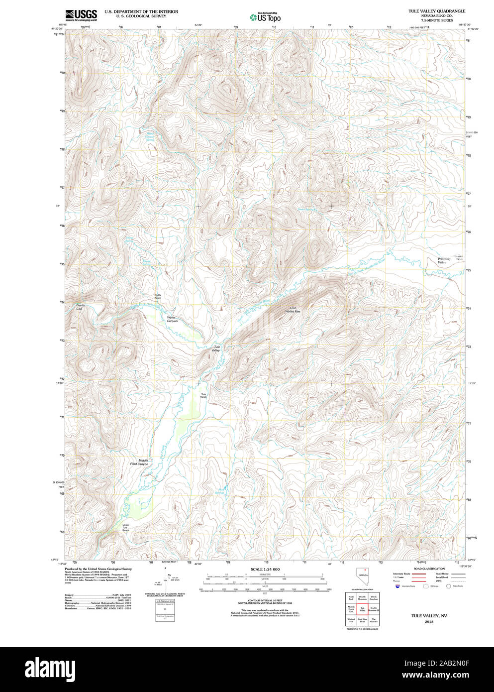 Carte TOPO USGS NV Nevada Vallée de Tule 20120131 Restauration TM Banque D'Images