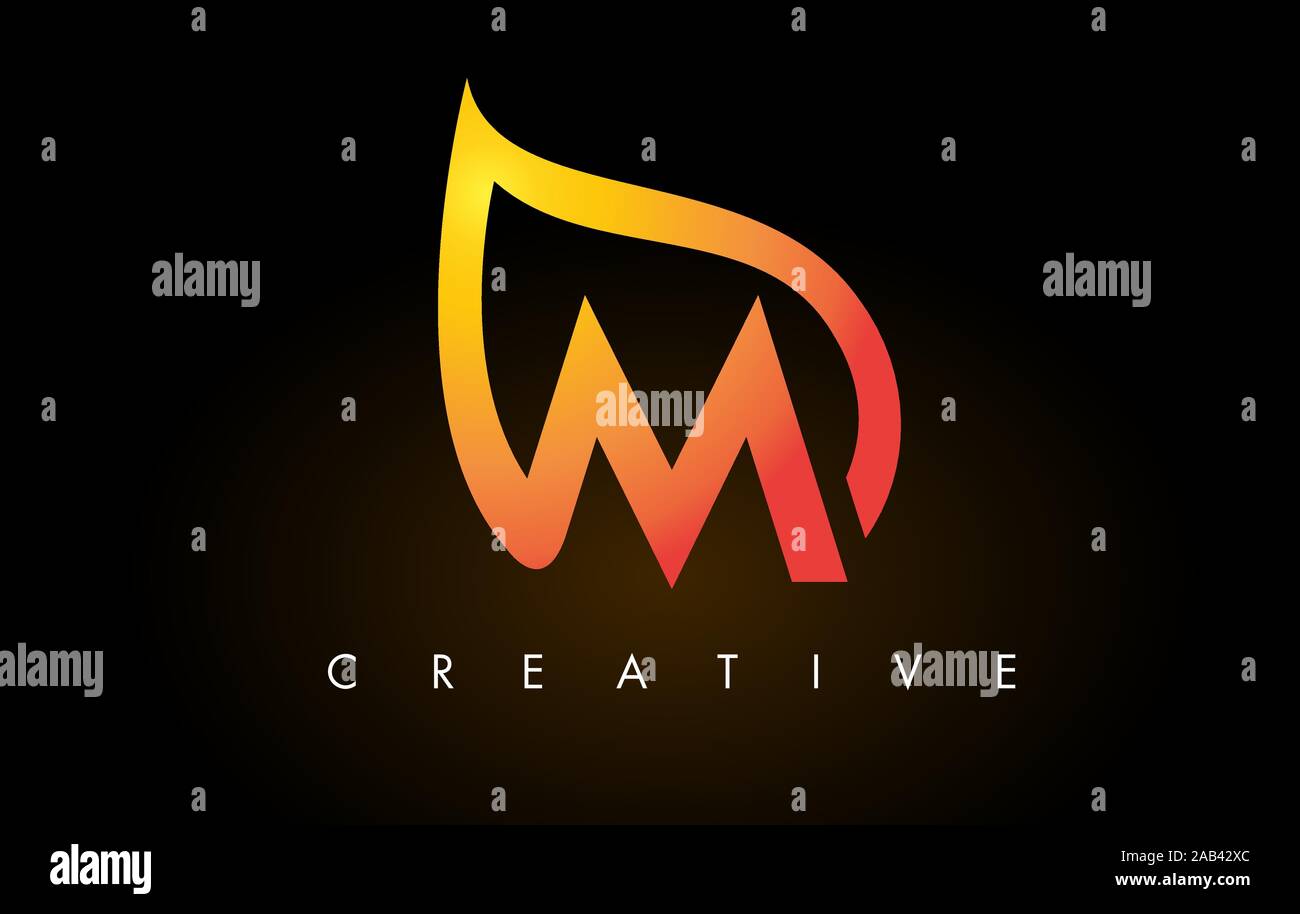 Logo Design M Leaf Lettre avec Golden Leaf Contours Vector Illustration. Illustration de Vecteur