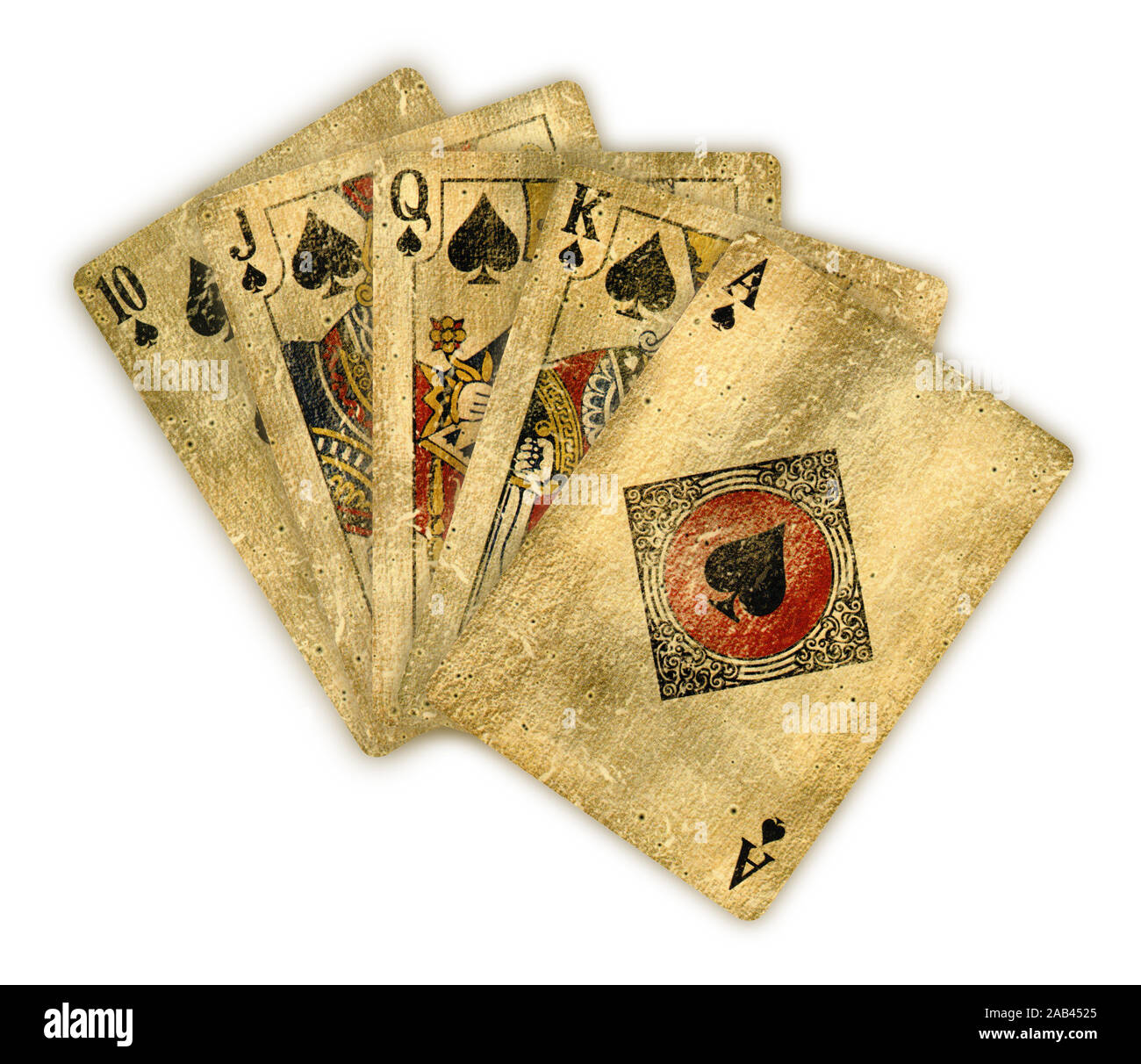Royal flush de Vintage cartes spades - isolated on white Banque D'Images