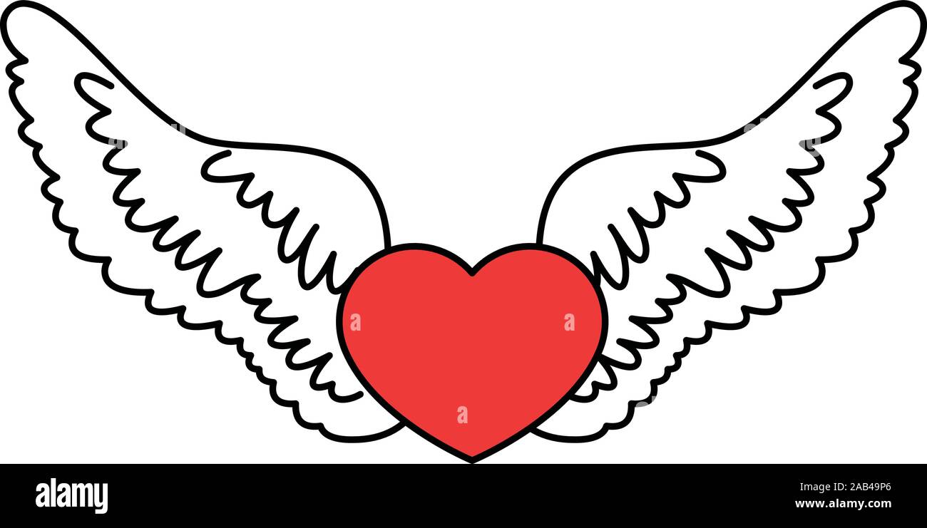 C'est une illustration de Mignon d'ailes d'Ange avec Coeur d'amour Illustration de Vecteur