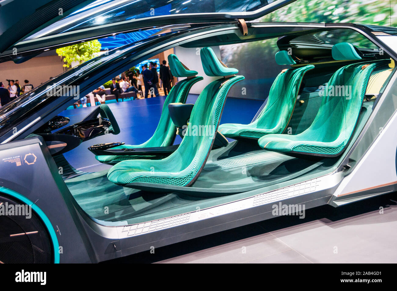 Intérieur de la GAC ENO.146 la plus aérodynamique avec voiture les plus bas du monde, le coefficient de résistance à l'affichage 2019 Guangzhou Auto Show. Banque D'Images