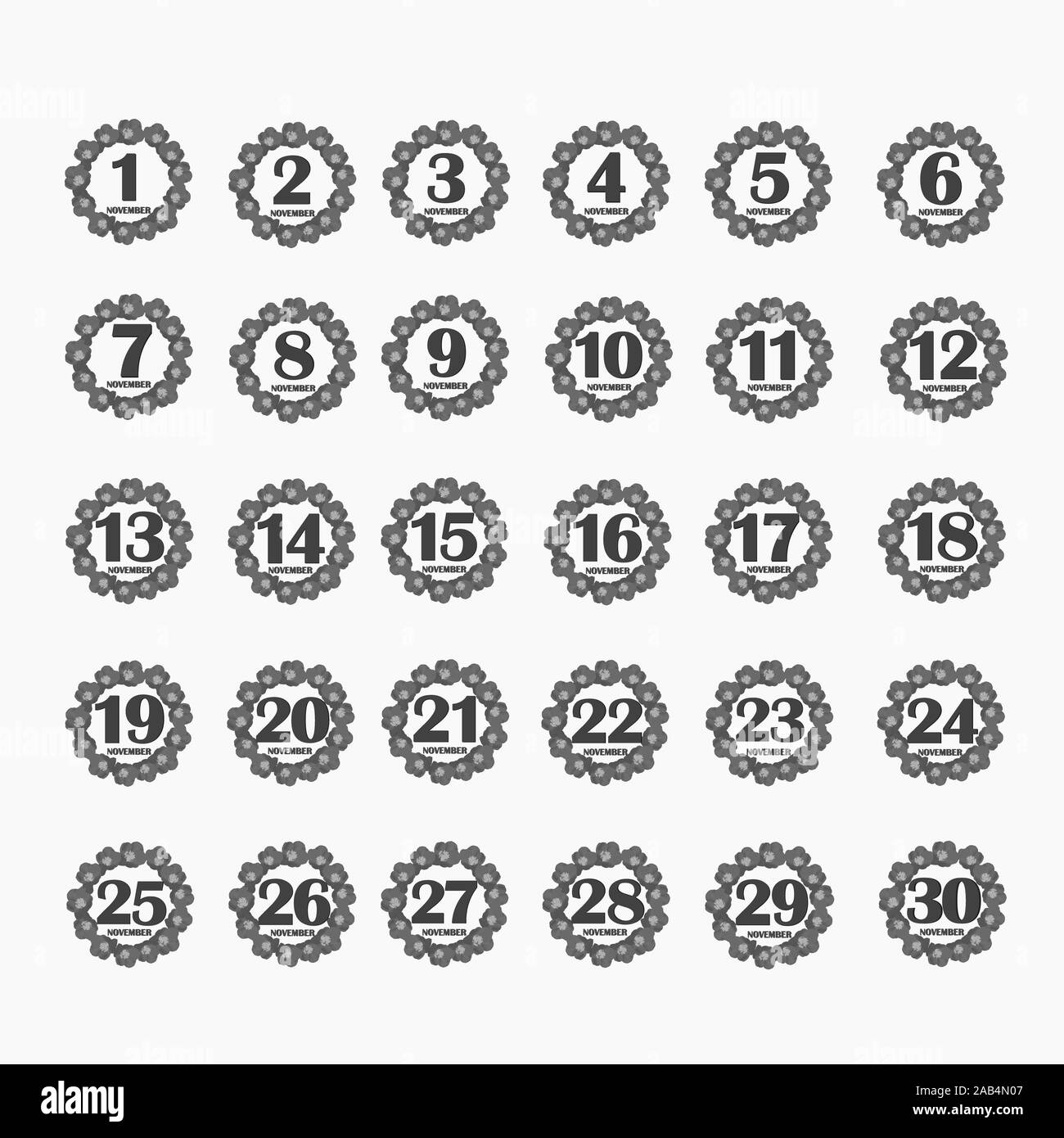 Boutons Avec Des Dates De Calendrier Mois De Novembre 1 2 3 4 5 6 7 8 9 10 11 12 13 14 15 16 17 18 19 11 12 13 14 15 1617 18 19 21 22 23 24 25 26 27 28 29 30 Photo Stock Alamy
