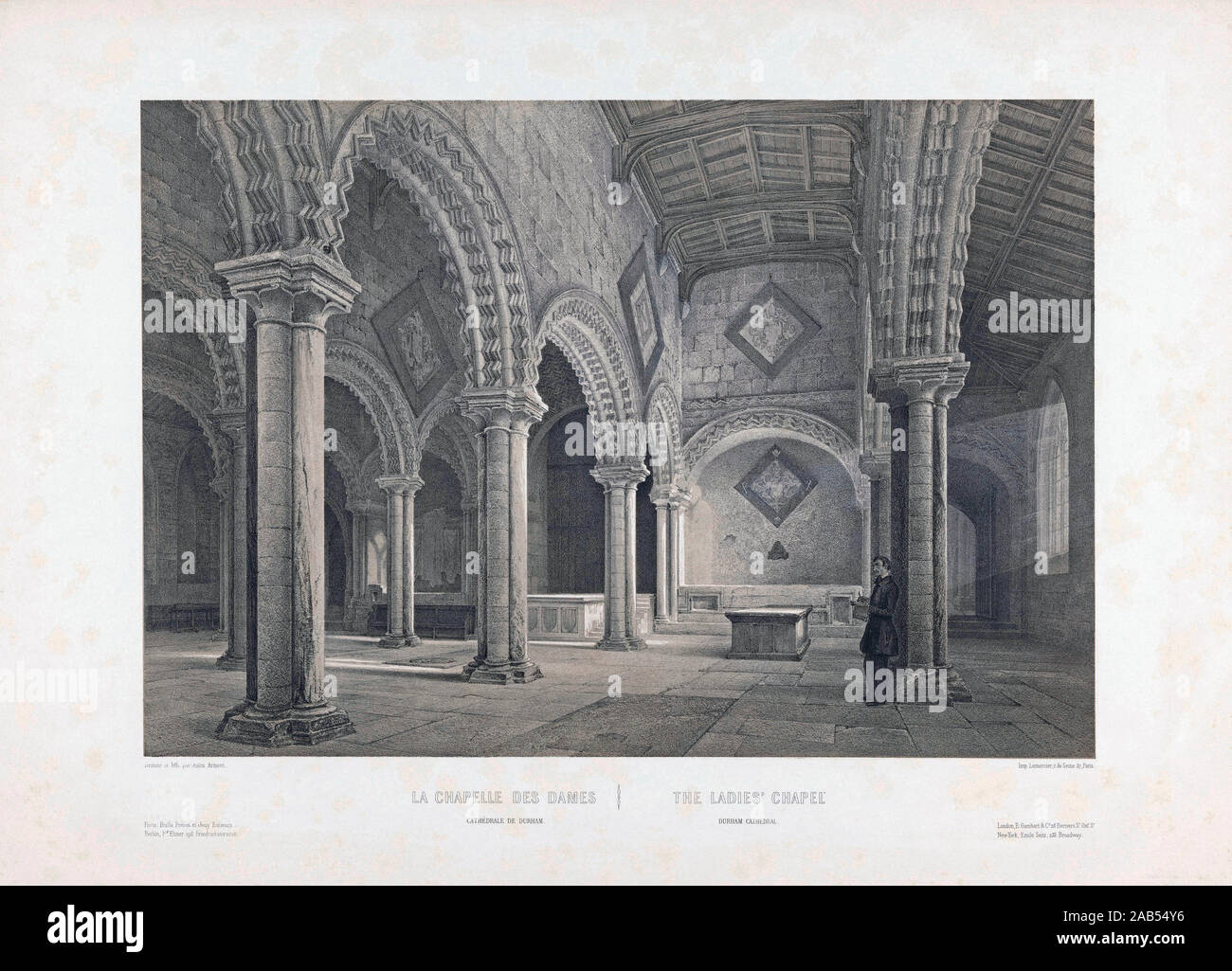 Intérieur de la cathédrale de Durham dans Lady Chapel, Durham, Angleterre. La dame chapelle est aussi connue sous le nom de Galilée Chapelle. Après un travail datant de 1850, par Louis Jules Arnout. Banque D'Images