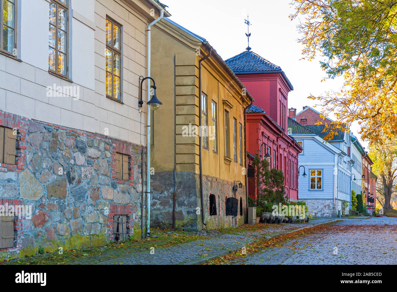 Dans la rue historique de la ville de Fredrikstad Gamlebyen Norvège Banque D'Images
