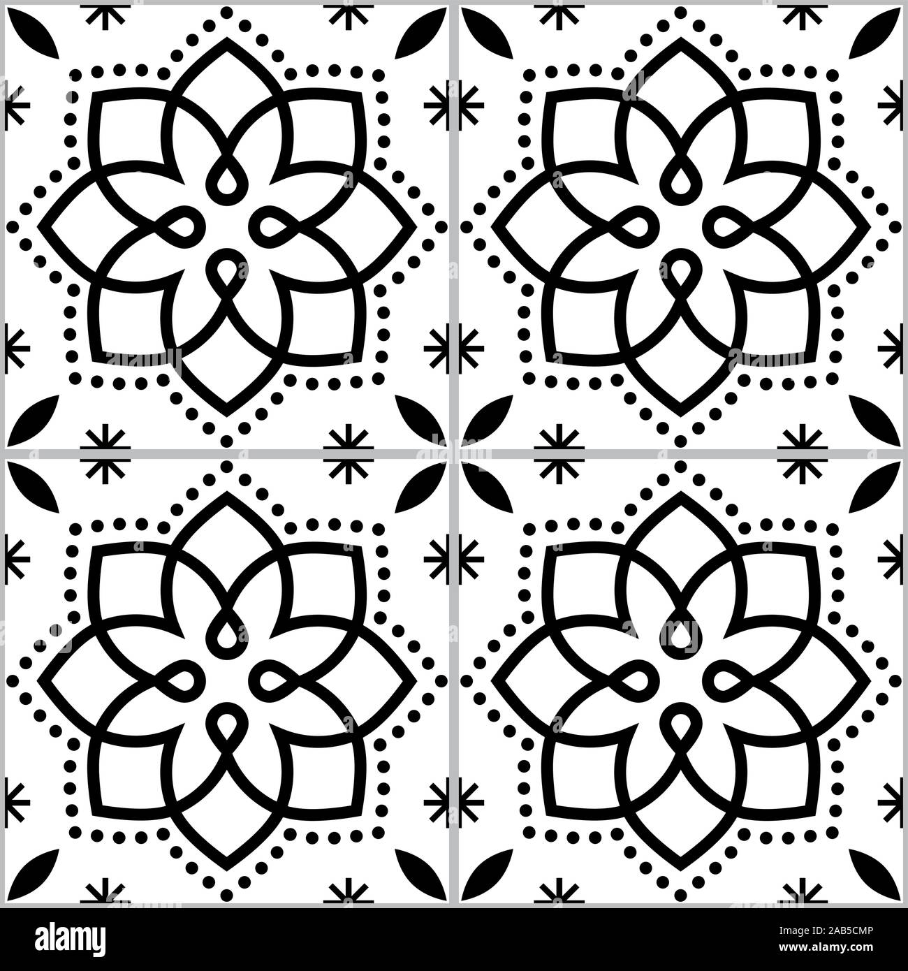 Azulejo carreaux géométriques vecteur seamless pattern monochrome inspiré par l'art Portugais, Lisbonne carreaux style background Illustration de Vecteur