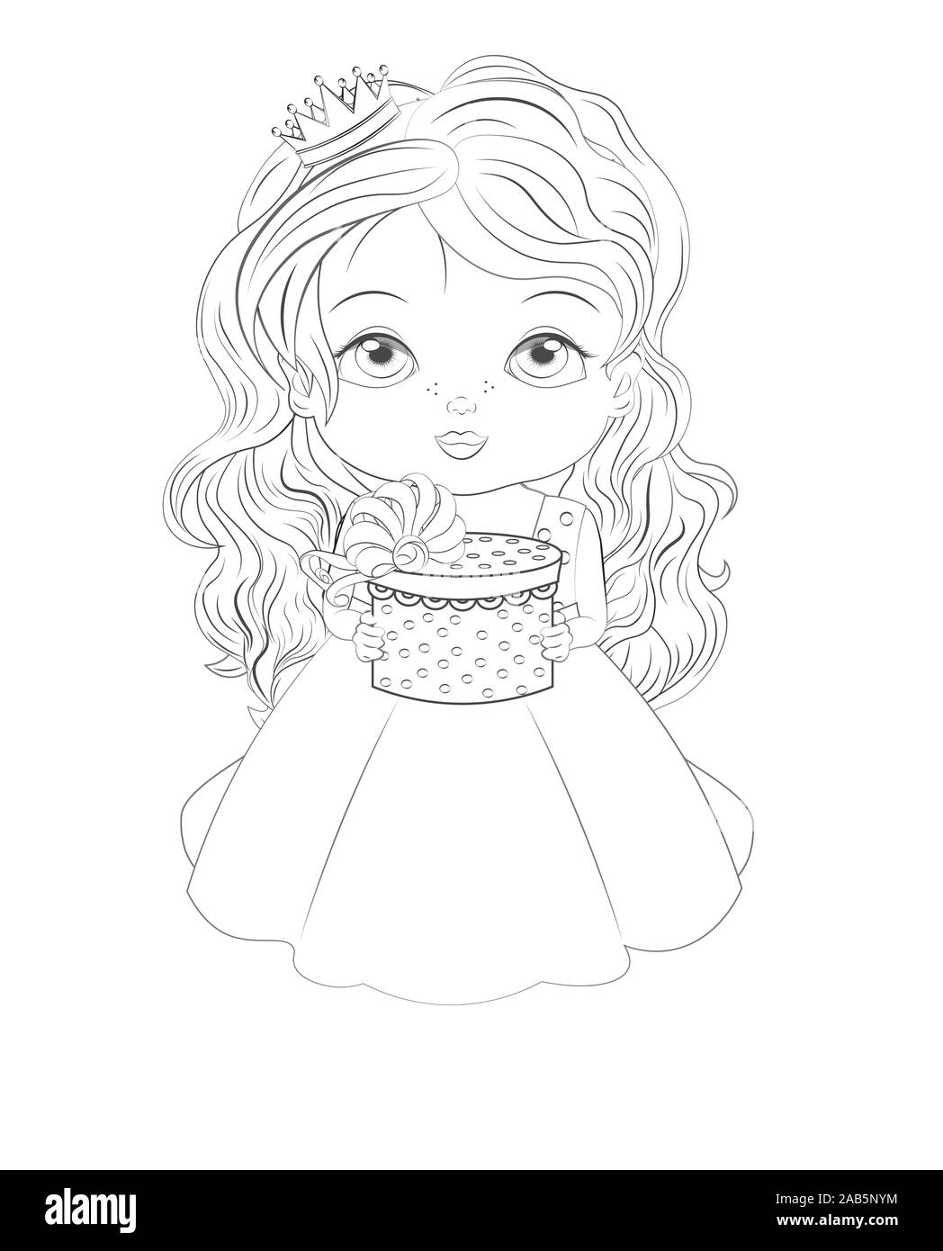 Petite Princesse A Colorier De La Petite Fille En Robe De Bal En Couronne Avec Don Photo En Dessin A La Main Style Pour Douche De Bebe Carte De Vœux Invita Parti