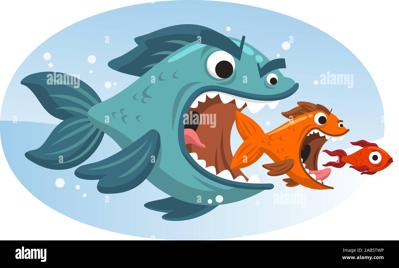 Les gros poissons mangent les petits poissons Illustration de Vecteur