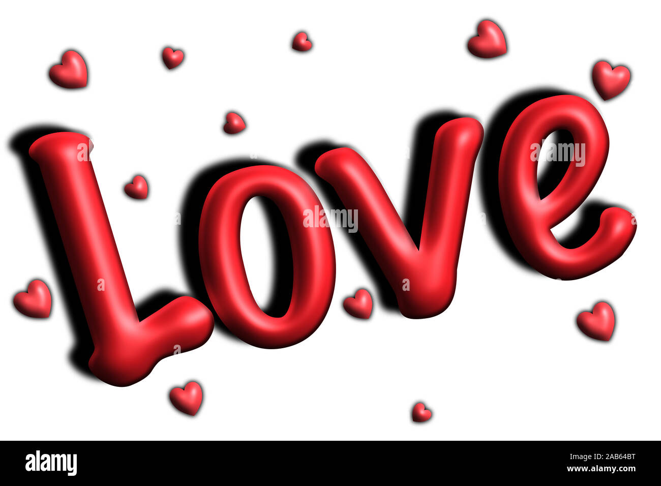 3d amour typographie en lettres rouges à l'ombre portée et le cœur isolé sur fond blanc Banque D'Images