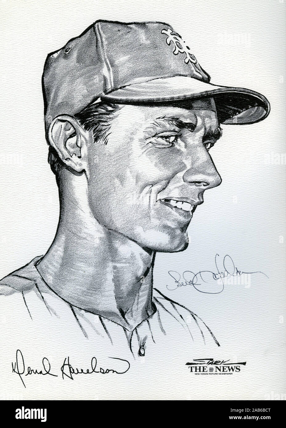 Portrait de New York Mets dvd Bud Harrelson du miracle 1969 Mets équipe qui a remporté le World Series by artist Stark et publié comme un portefeuille de souvenirs par la nouvelle de New York. Banque D'Images