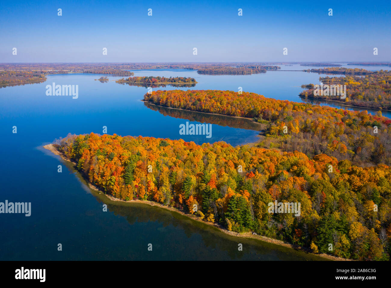 Vue aérienne de St.Lawrence Park dans les Mille-Îles, Canada Banque D'Images