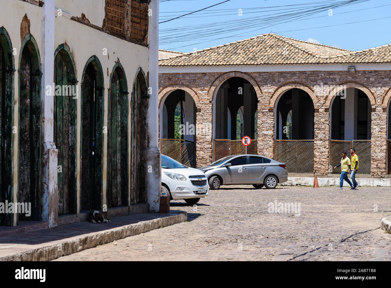 Les rues et les bâtiments dans une petite ville de Lençois, Bahia, Brésil. Banque D'Images