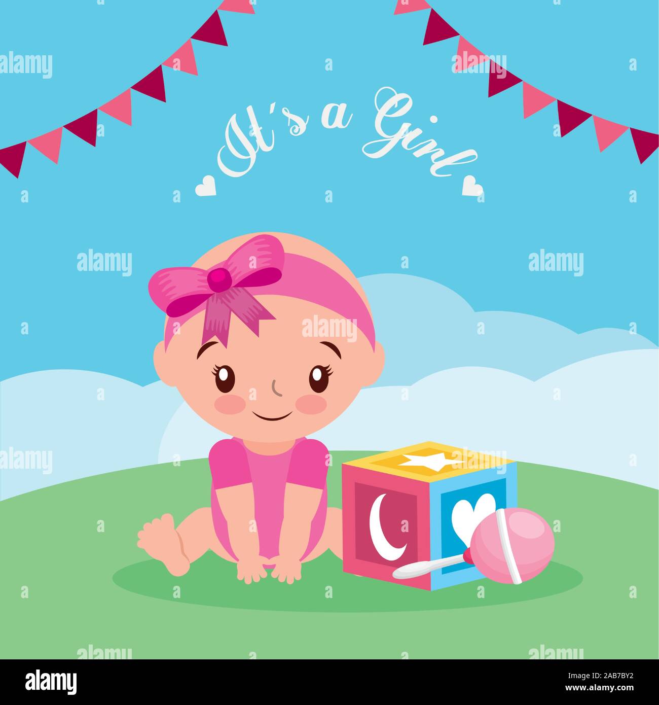 Carte de douche de bébé avec petite fille Illustration de Vecteur