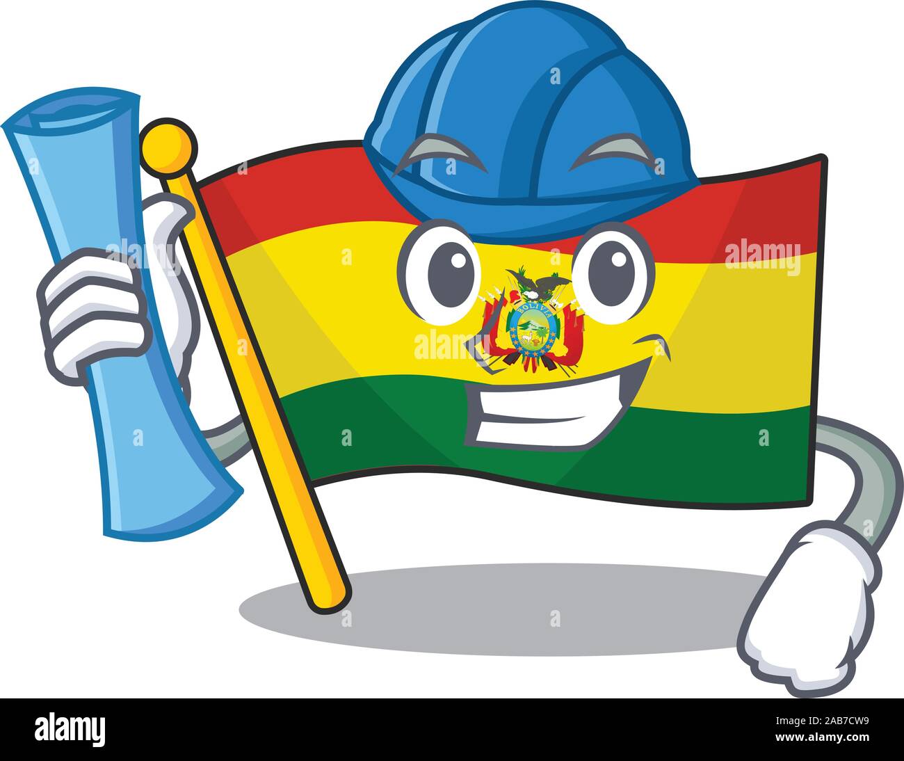 Cheerful Architect flag guatermala cartoon style holding blue prints Illustration de Vecteur