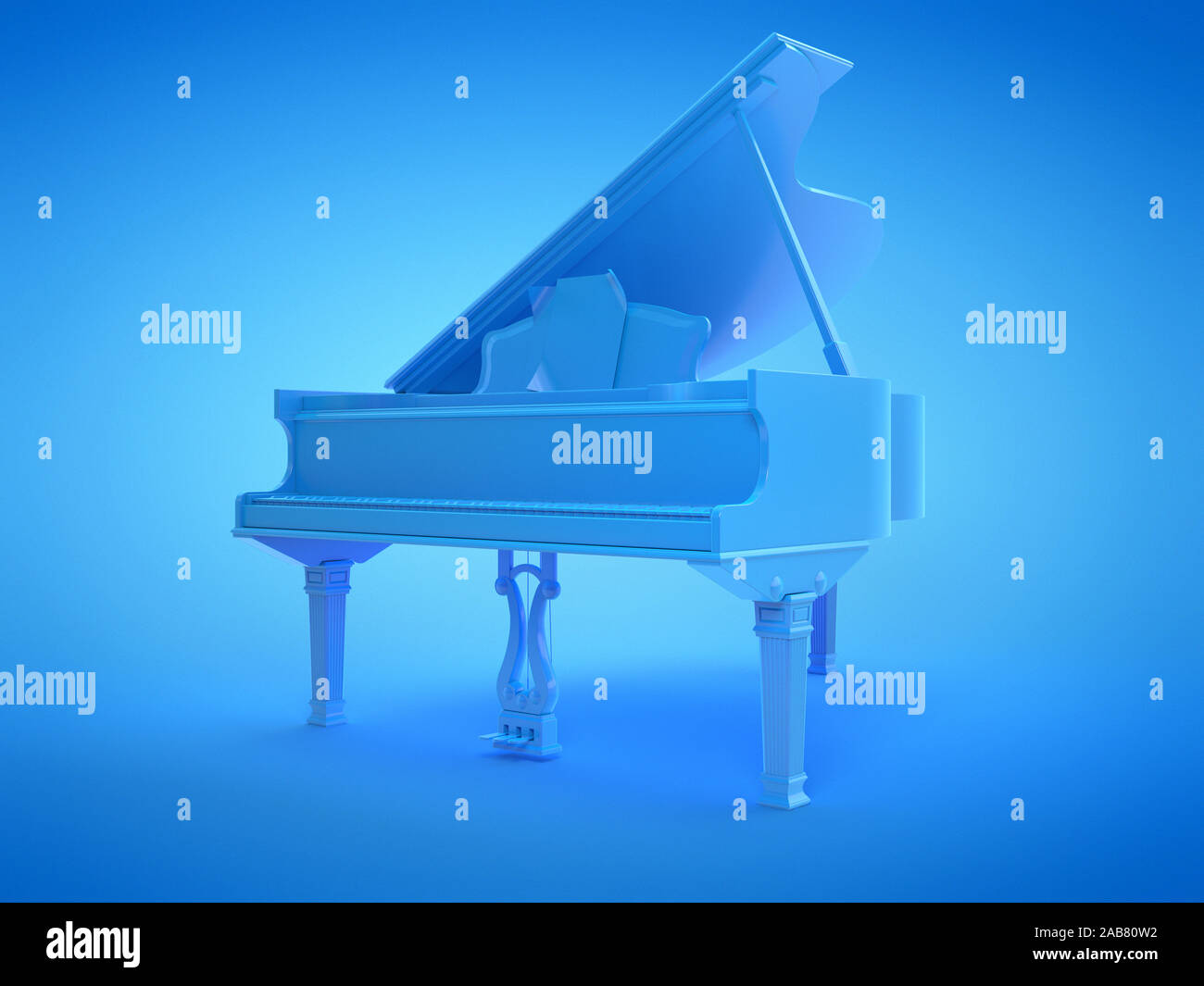 Rendu 3d illustration d'un grand piano bleu Banque D'Images