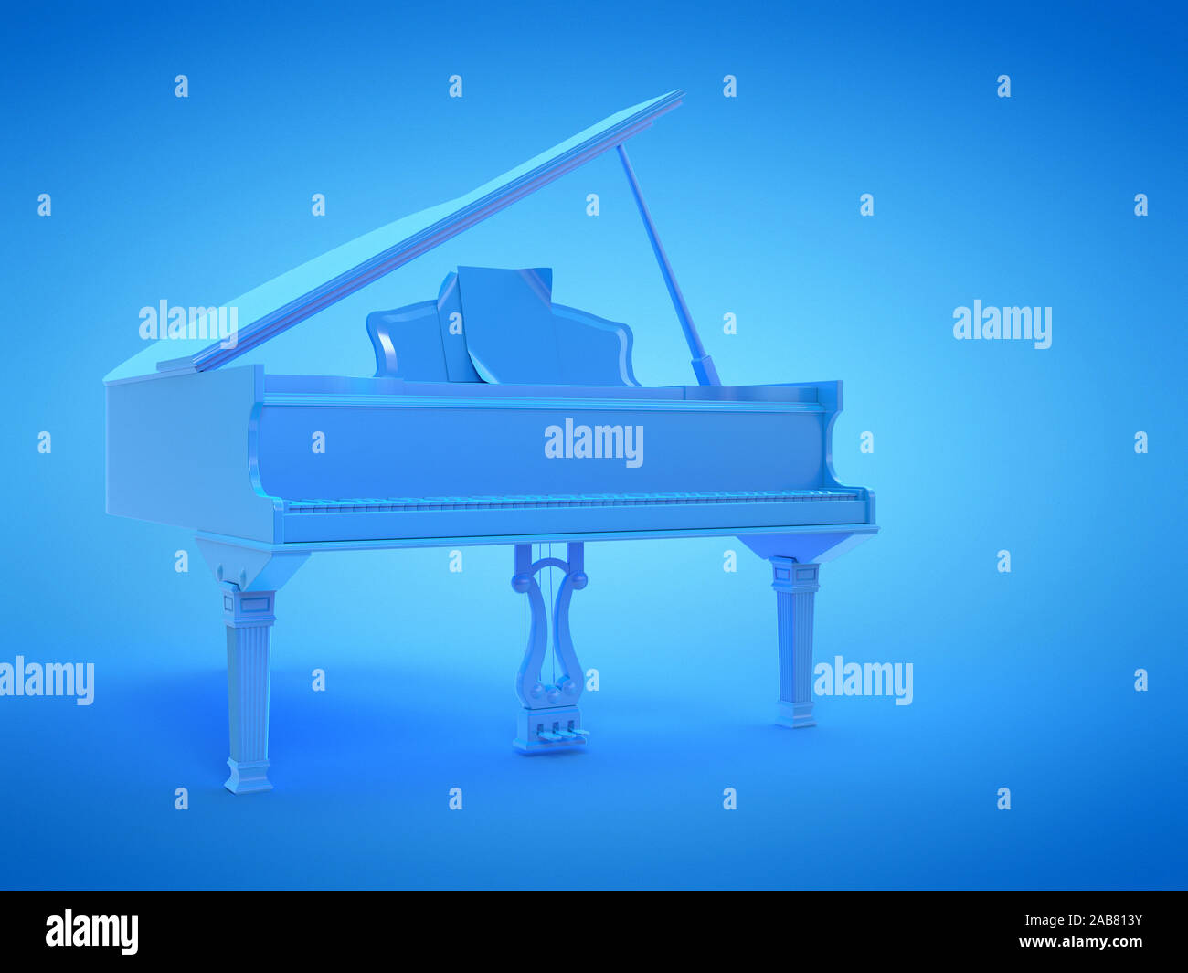 Rendu 3d illustration d'un grand piano bleu Banque D'Images
