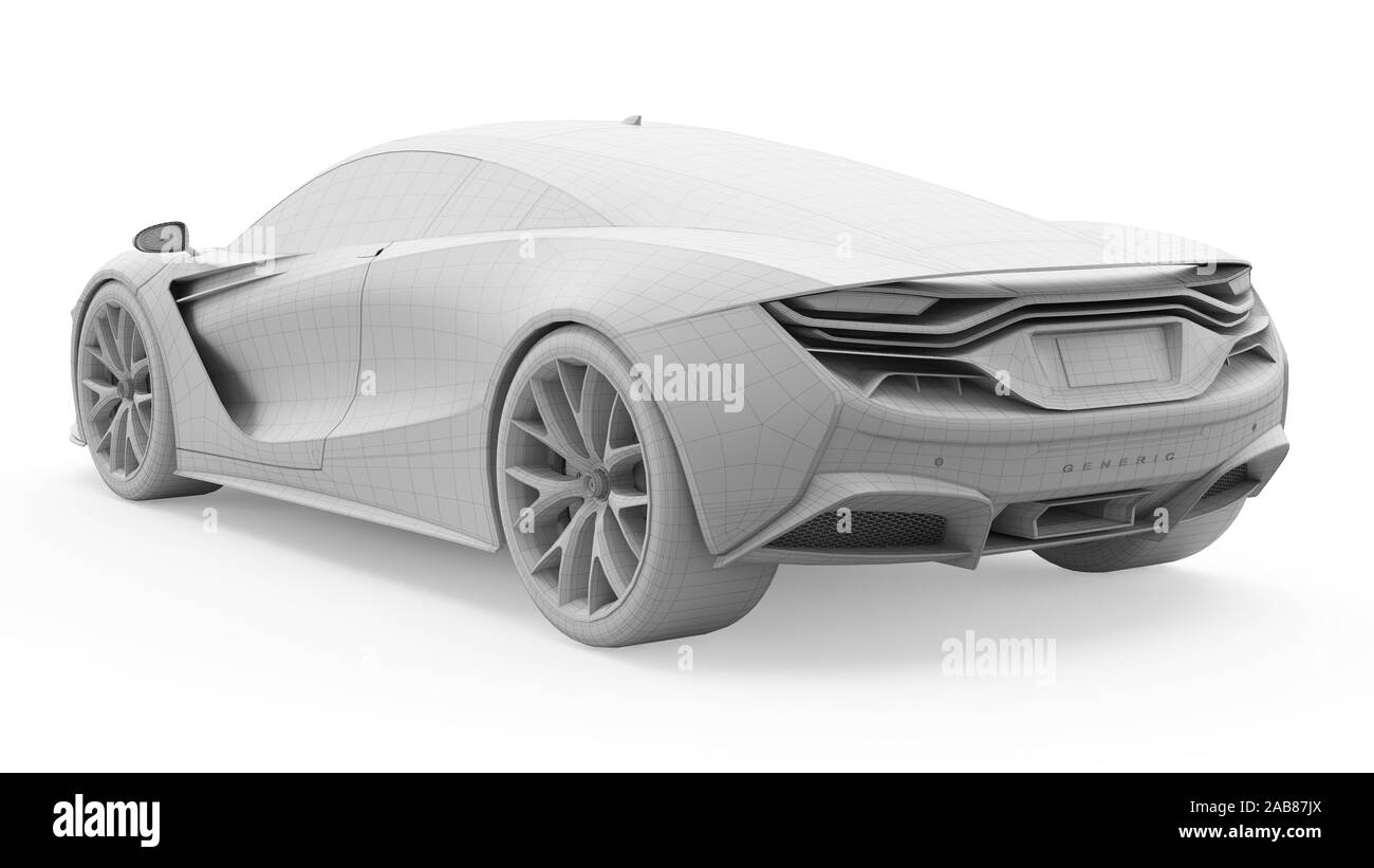 Wireframe en rendu 3d illustration d'une voiture de sport Banque D'Images
