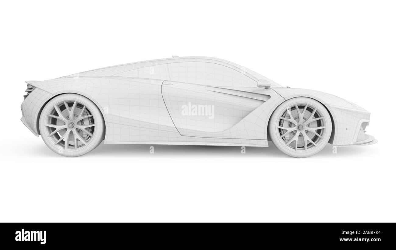 Wireframe en rendu 3d illustration d'une voiture de sport Banque D'Images