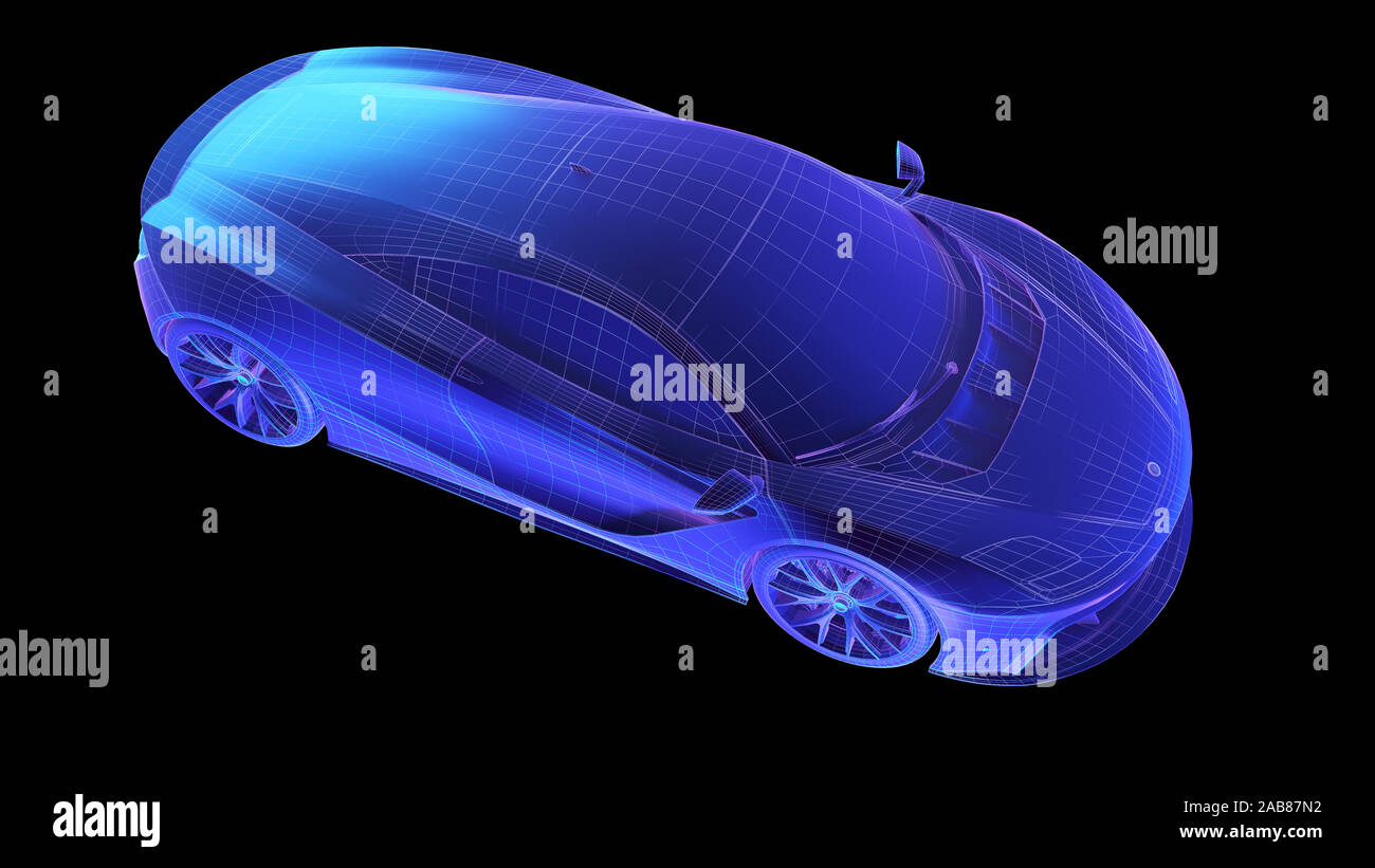 Rendu 3D abstract style synthwave illustration d'une voiture de sport Banque D'Images