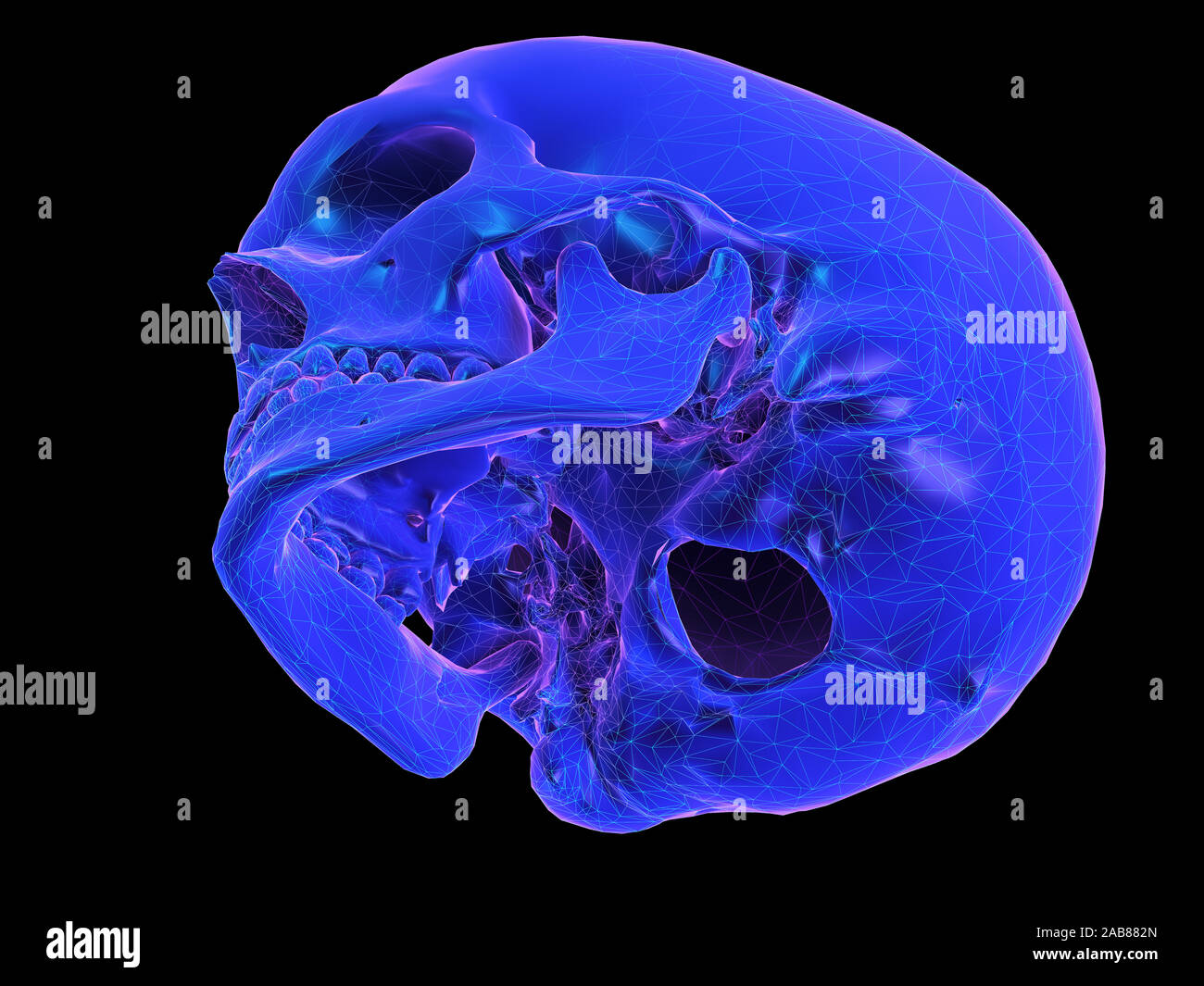 Rendu 3D abstract style synthwave illustration d'un crâne humain Banque D'Images