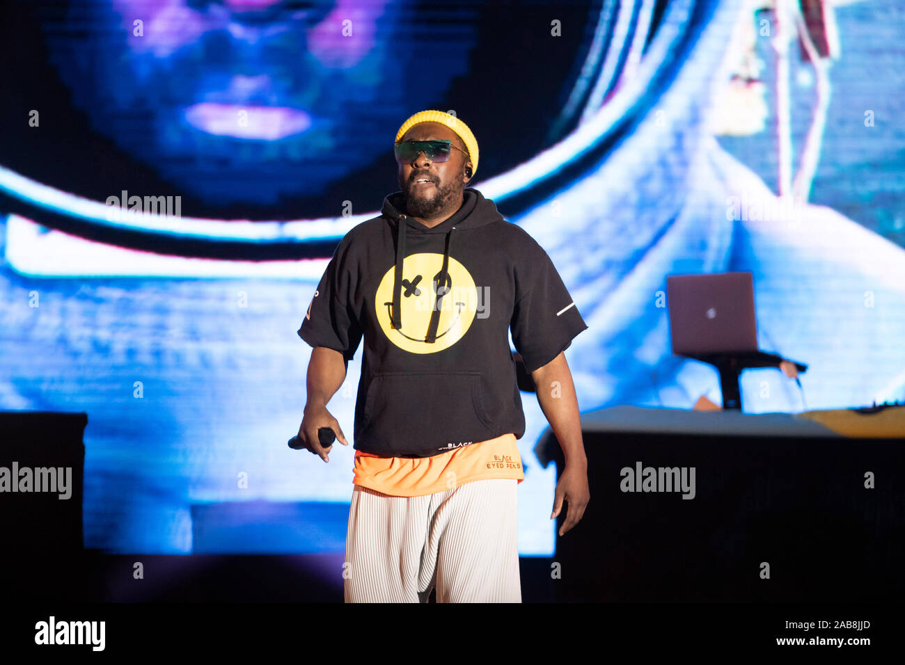 Les Black Eyed Peas en concert au Festival de Jazz à Nice le 18 juillet 2019. Les Black Eyed Peas avec des chanteurs Will.i.am, Taboo et Apl.de.ap et Taboo. Banque D'Images