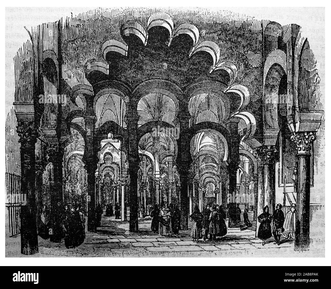 L'Espagne, l'intérieur de la Mosquée Cathédrale de Cordoue. (Dans ''Le Magazine pittoresque, 1841. ). Banque D'Images