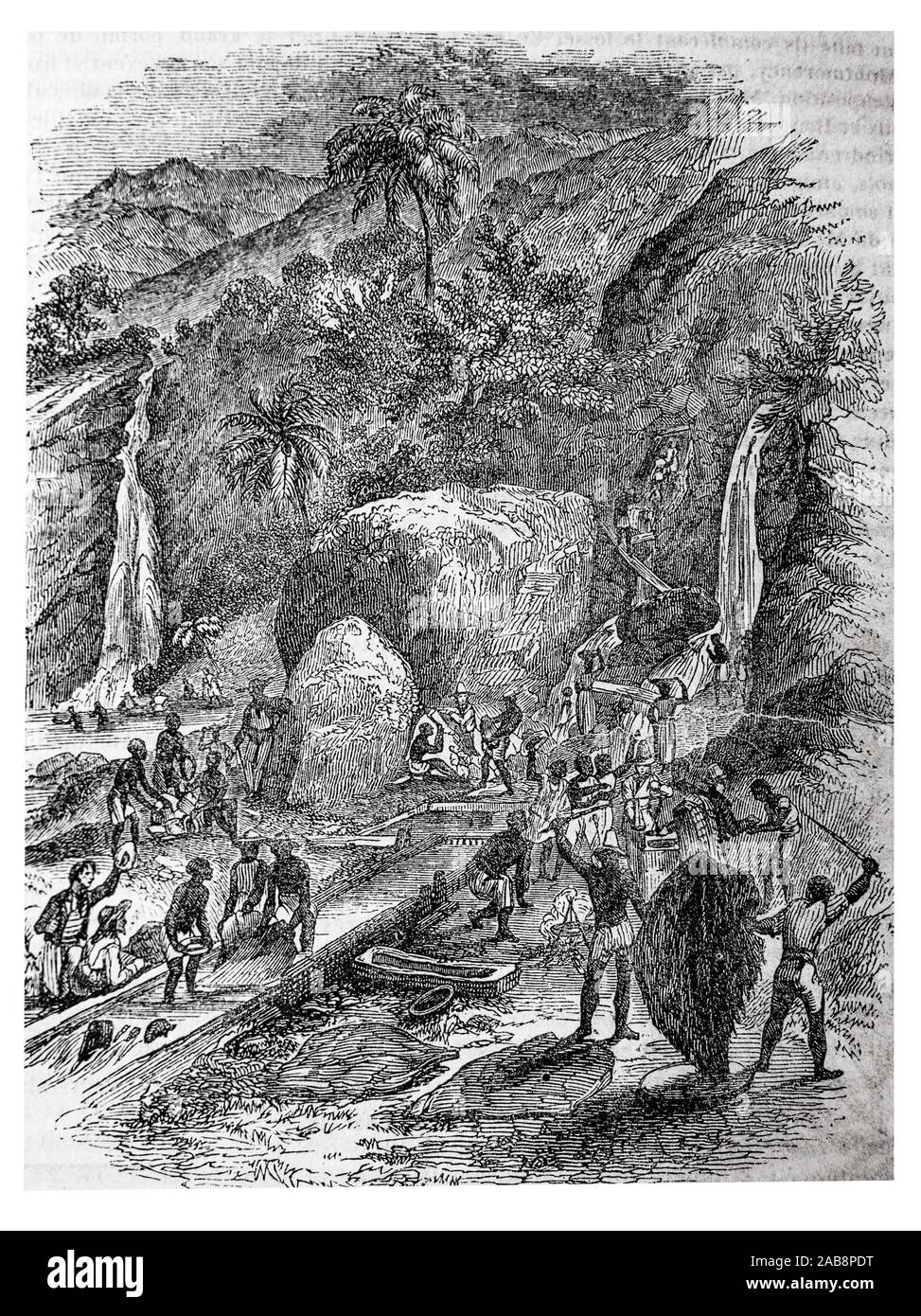 Brasil, le lavage de l'or. (Dans ''Le Magazine pittoresque, 1841. ). Banque D'Images