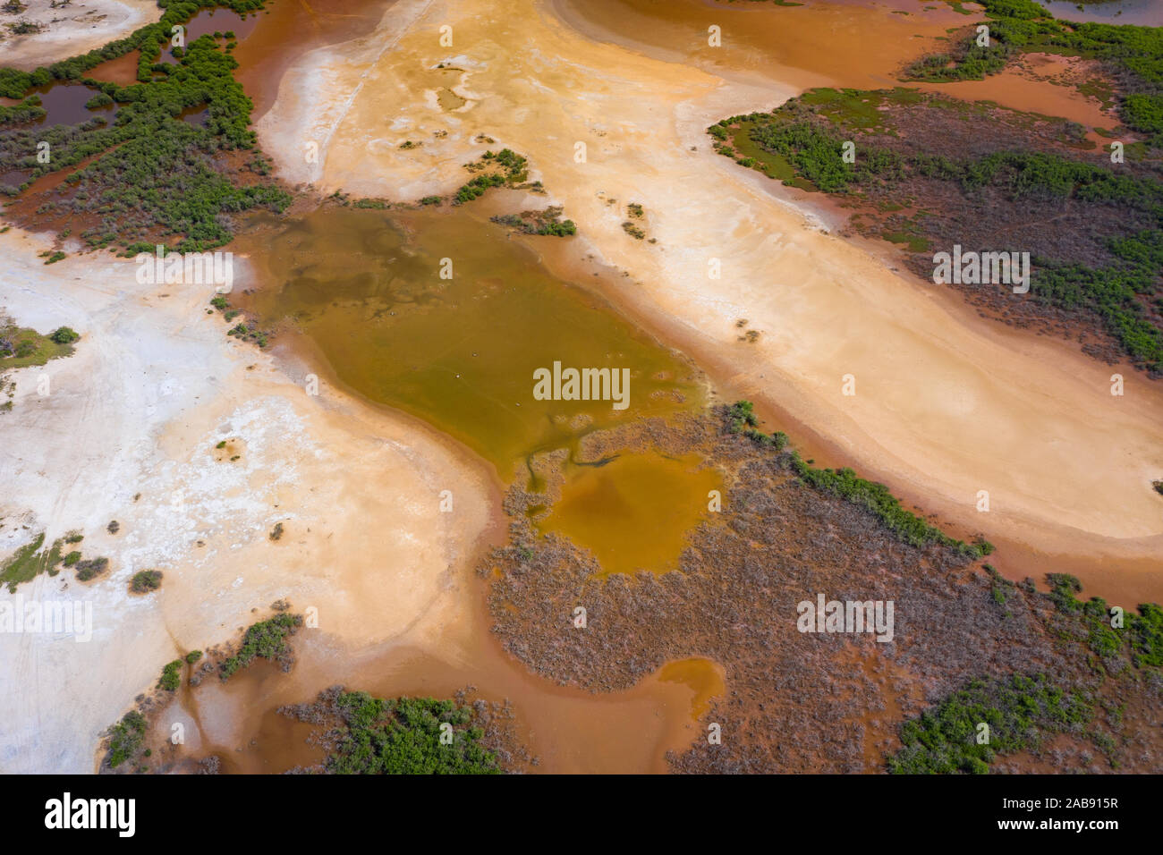 Vue aérienne de la réserve nationale dans le sud de la Gambie, Afrique de l'Ouest. Photo faite par drone depuis au-dessus. Banque D'Images