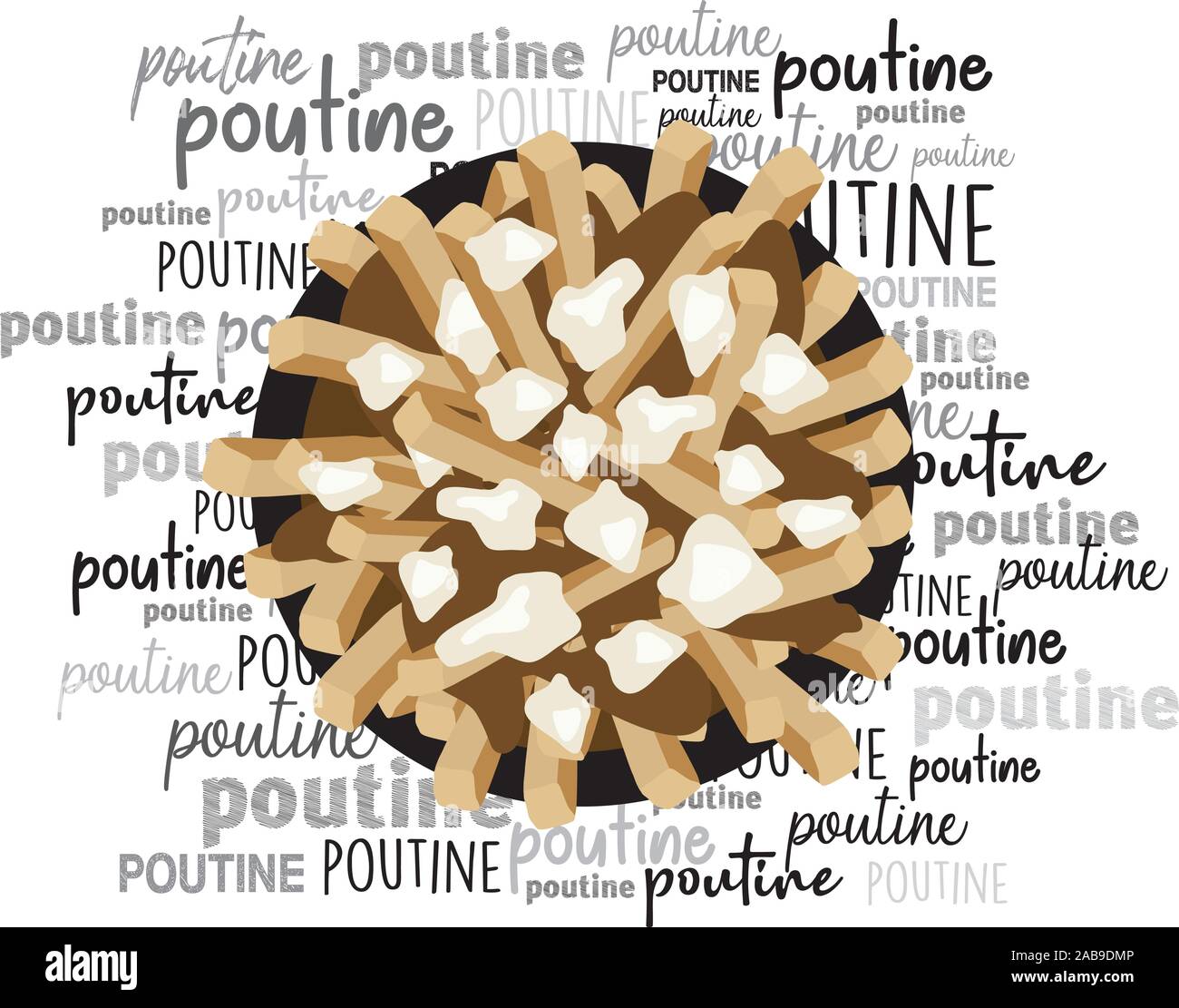 La poutine Québec repas avec frites, sauce et fromage en grains nuage de mots vecteur illustration Illustration de Vecteur