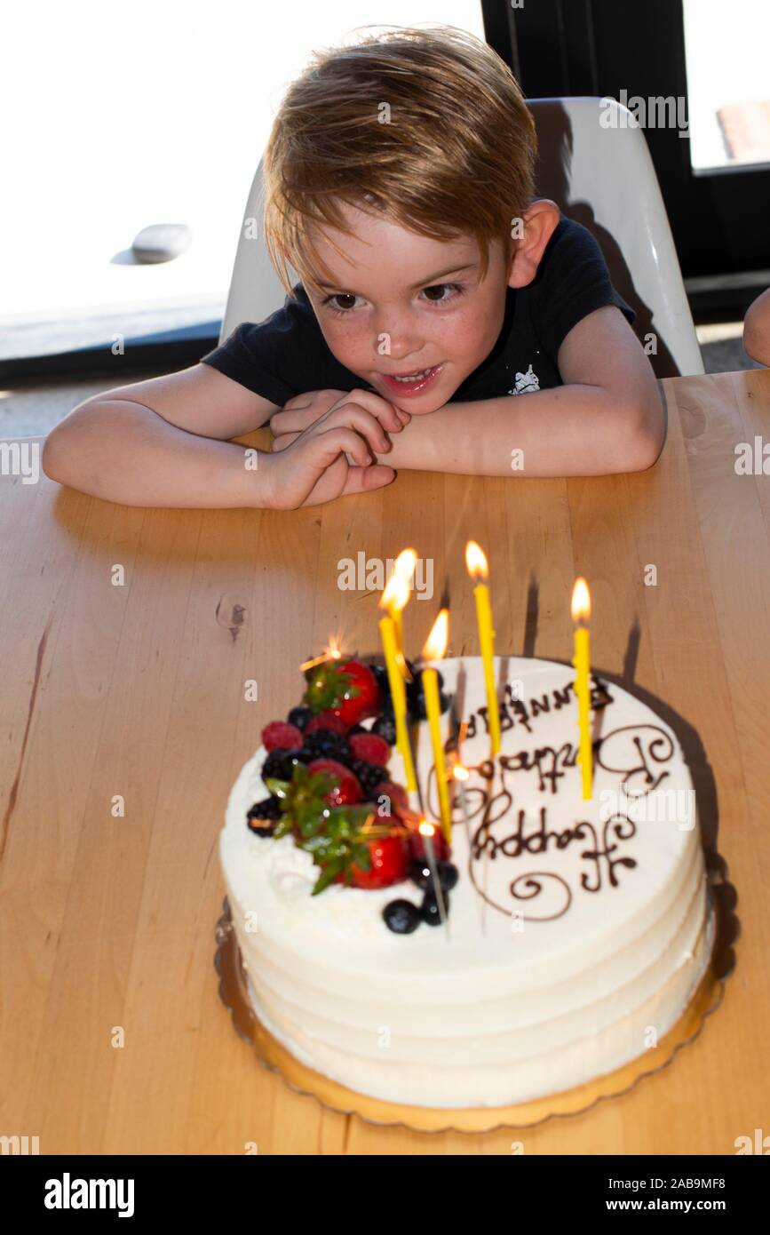 Un Garcon De Cinq Ans A Sa Fete D Anniversaire Photo Stock Alamy