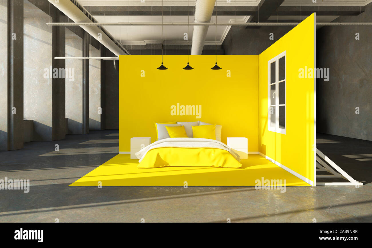 Pop up store jaune de rendu 3D Banque D'Images