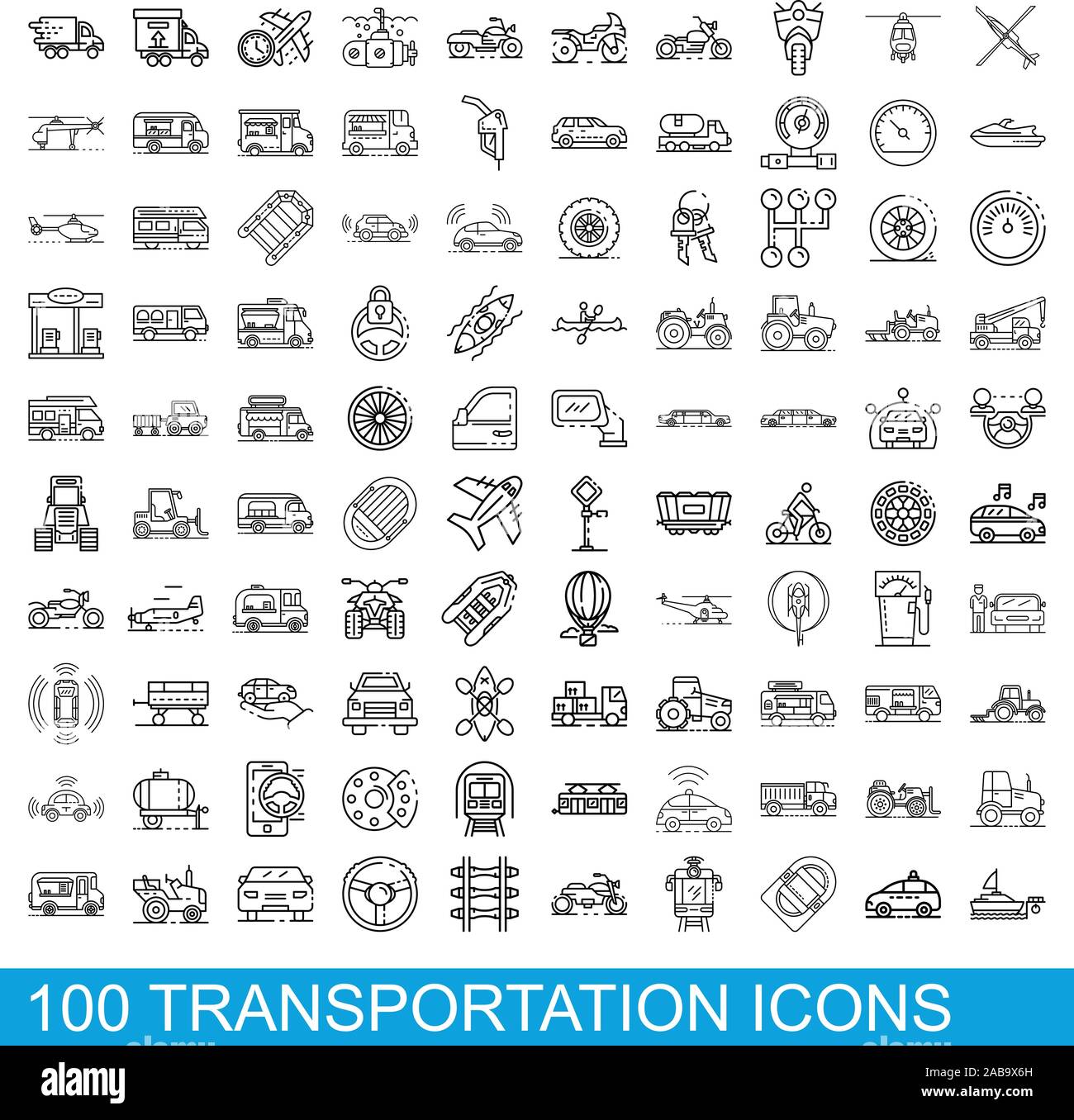 100 transportation icons set style du contour, Illustration de Vecteur